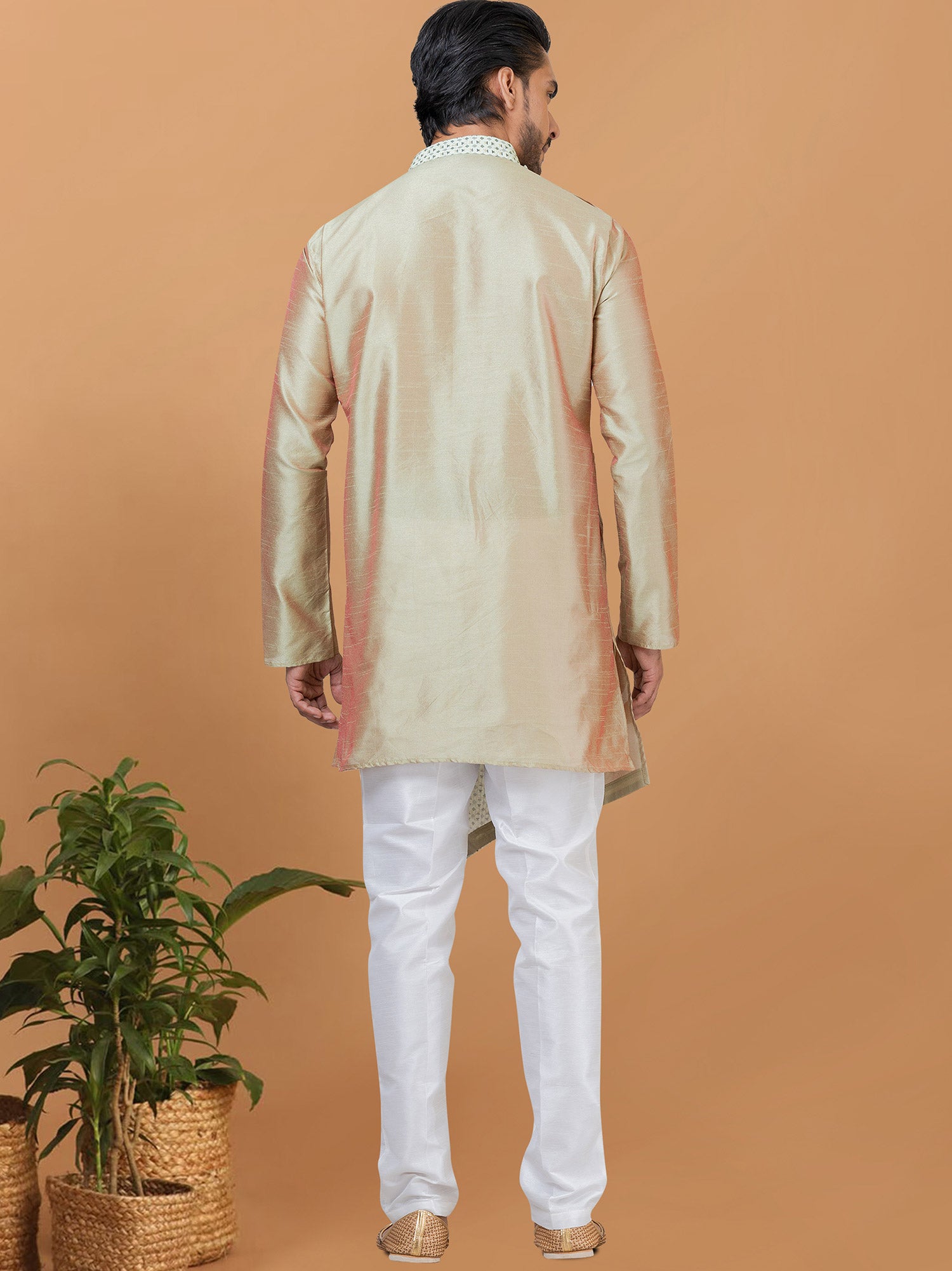 Silver Festive Kurta Pyjama In Silk
