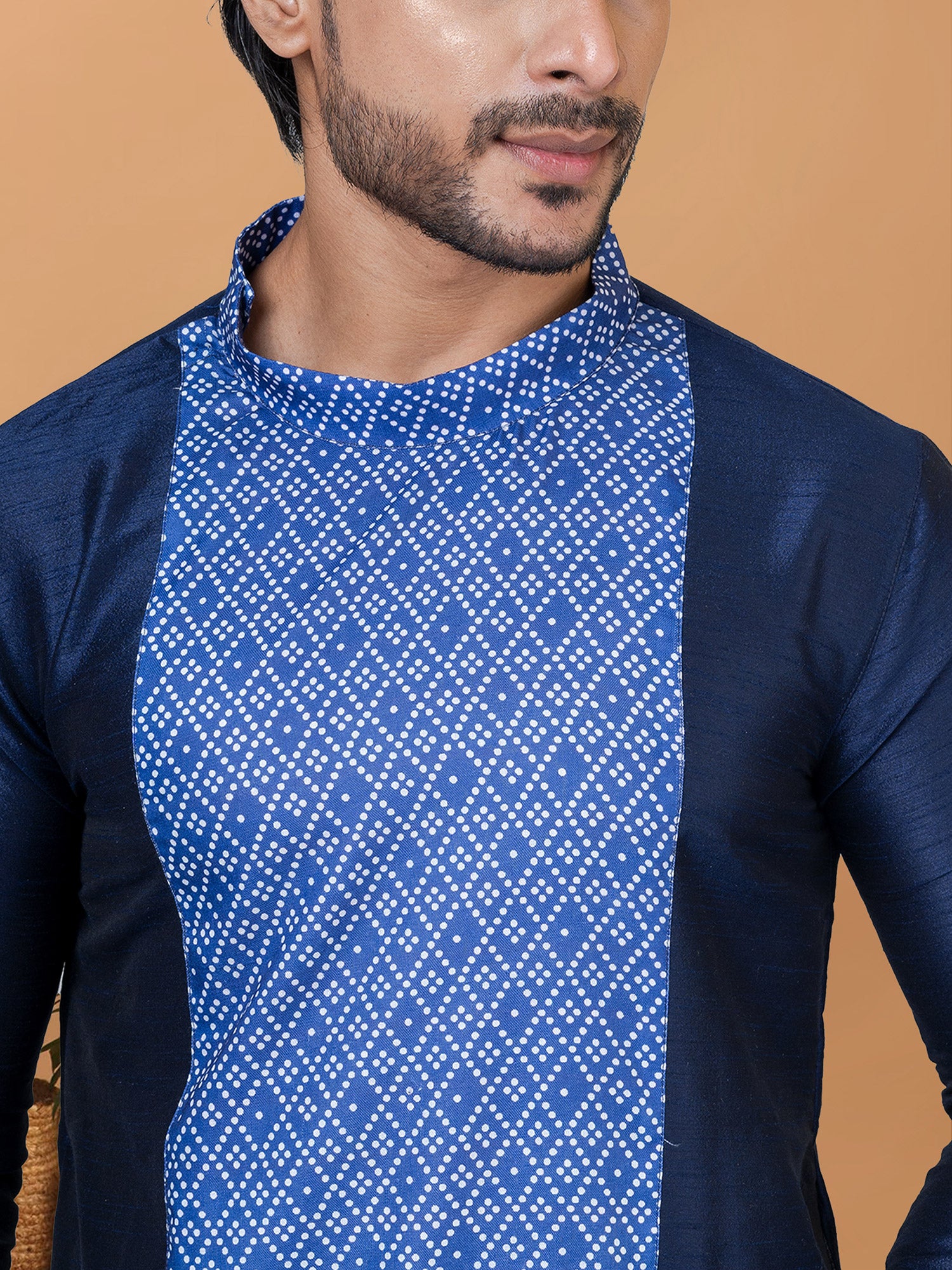 Blue Festive Asymmetric Kurta Pyjama In Silk