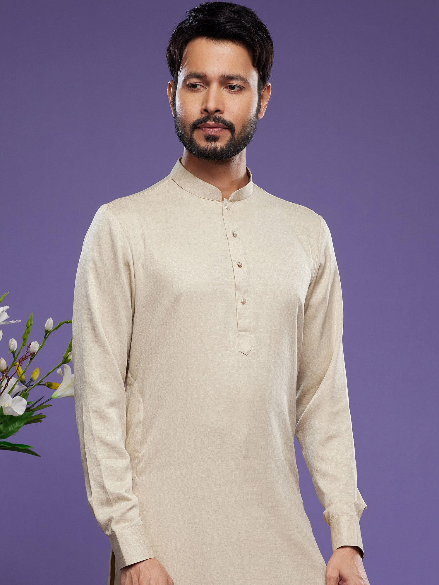 Beige Party Wear Kurta Pajama Set