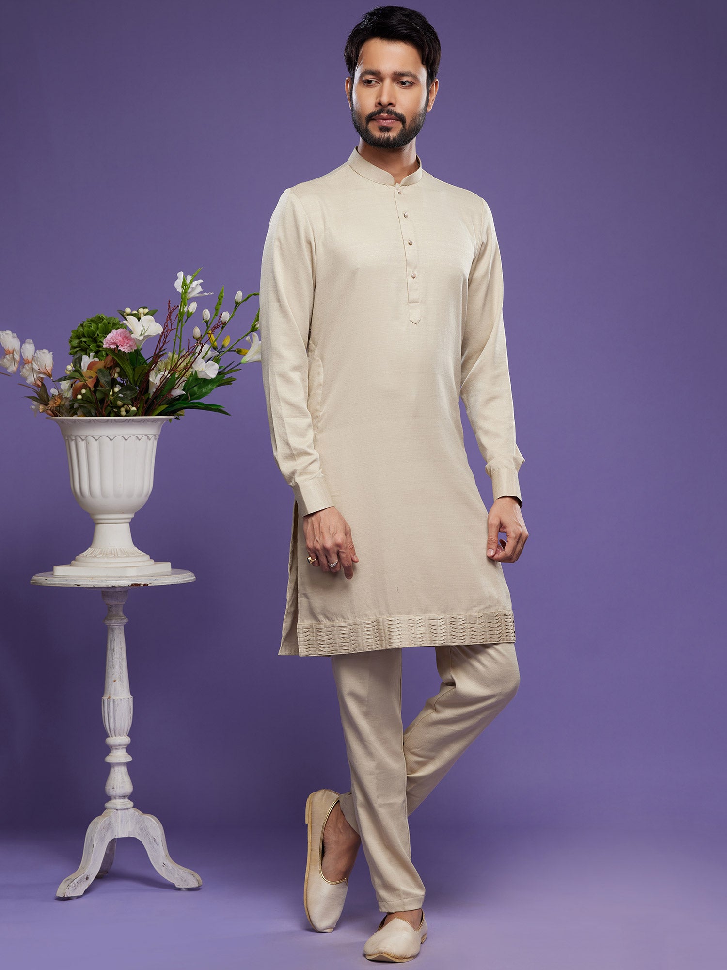 Beige Party Wear Kurta Pajama Set