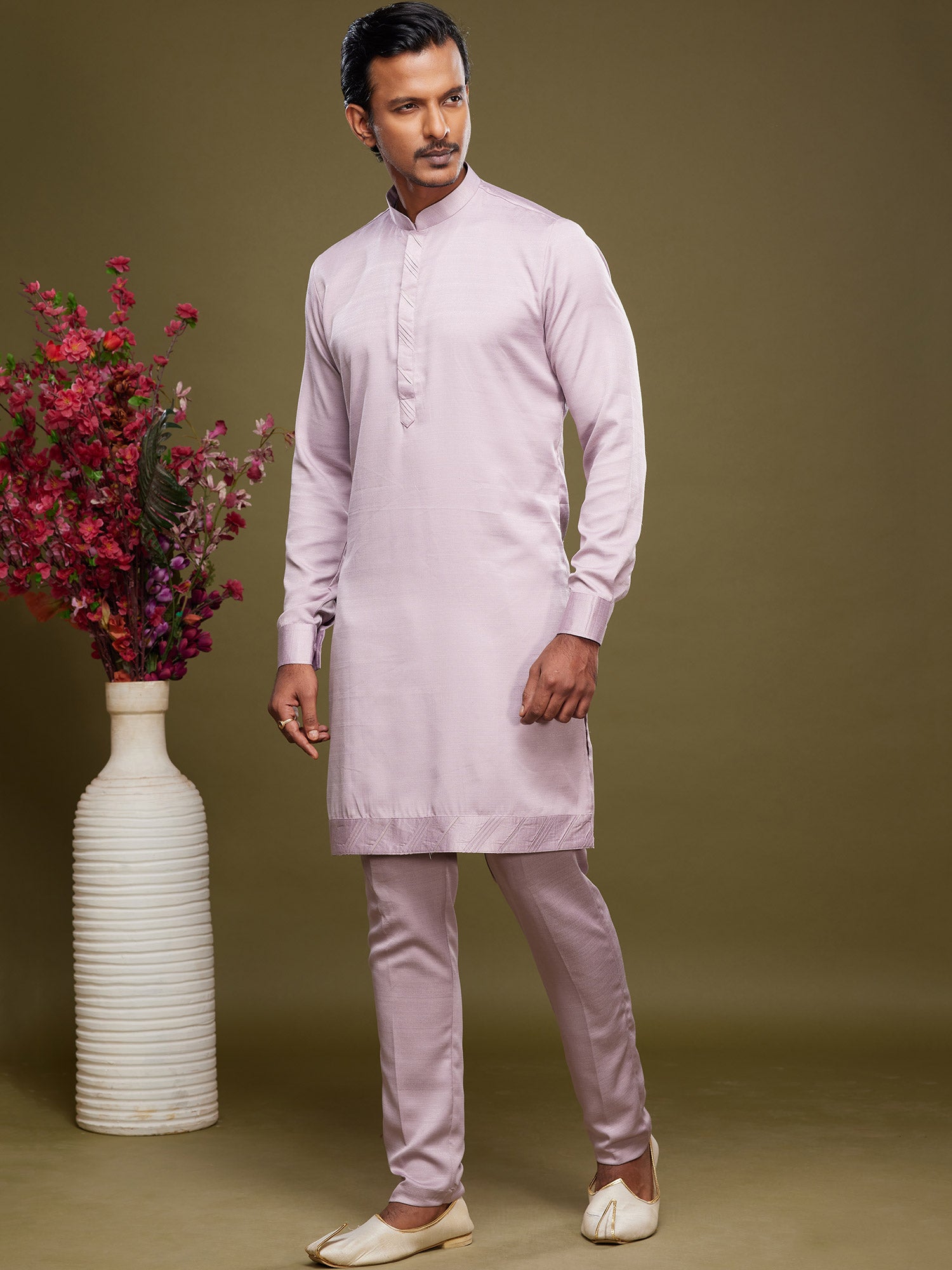Purple Festive Kurta Pyjama In Art Silk