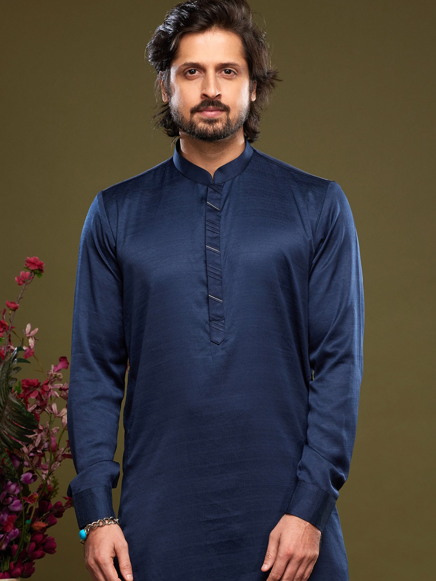 Blue Festive Mens Kurta Pajama In Art Silk