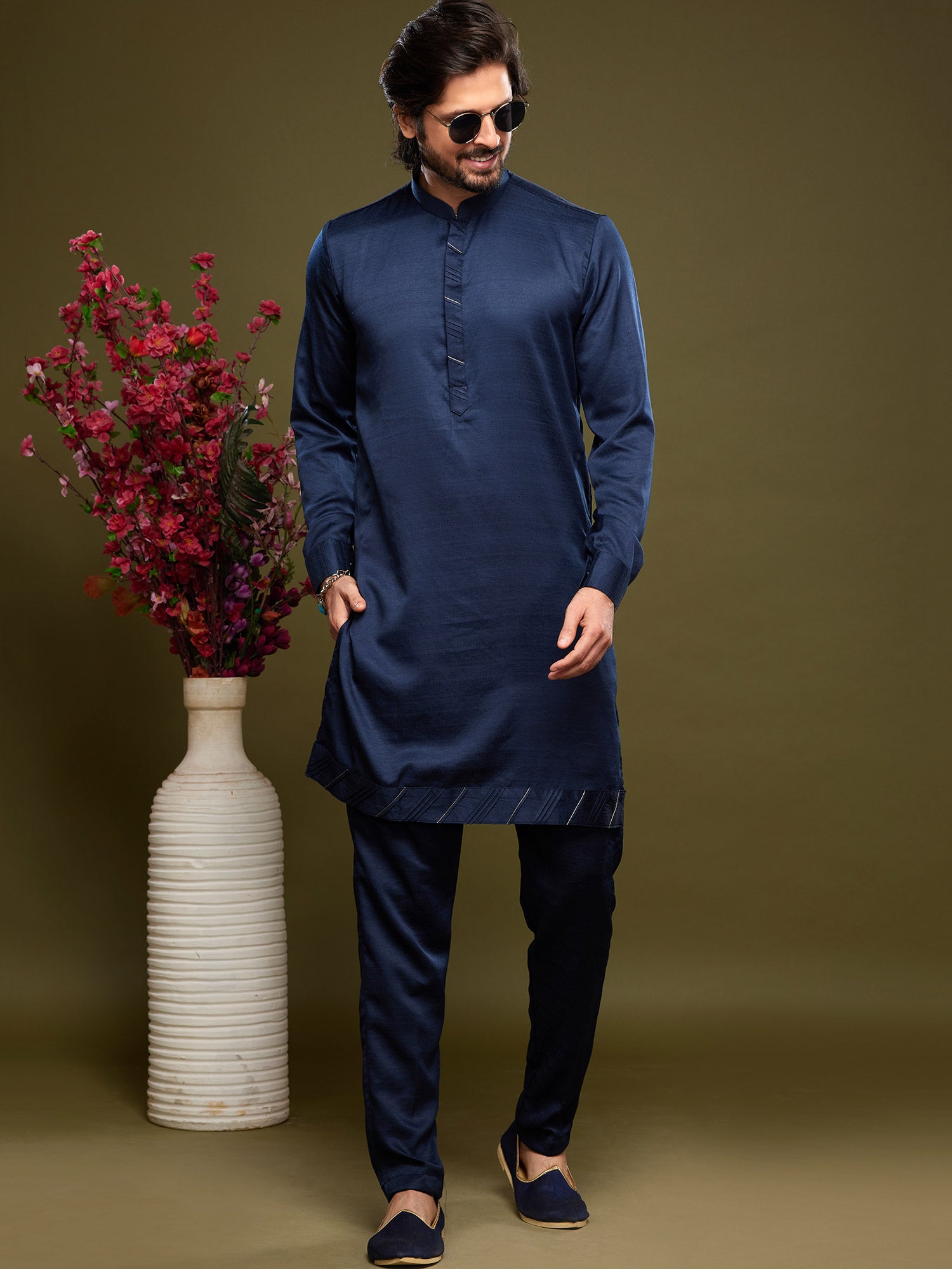 Blue Festive Mens Kurta Pajama In Art Silk