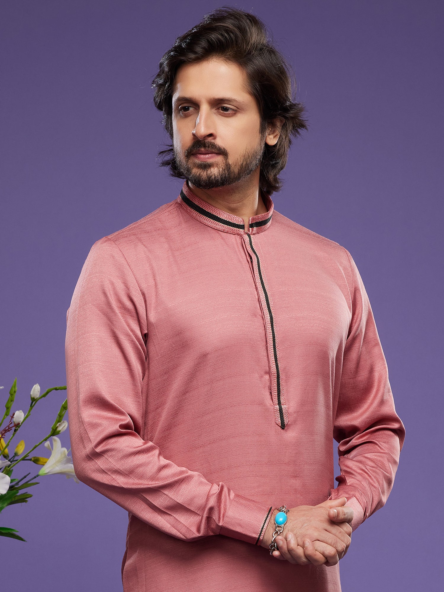 Pink Full Sleeved Wear Kurta Pajama For Men
