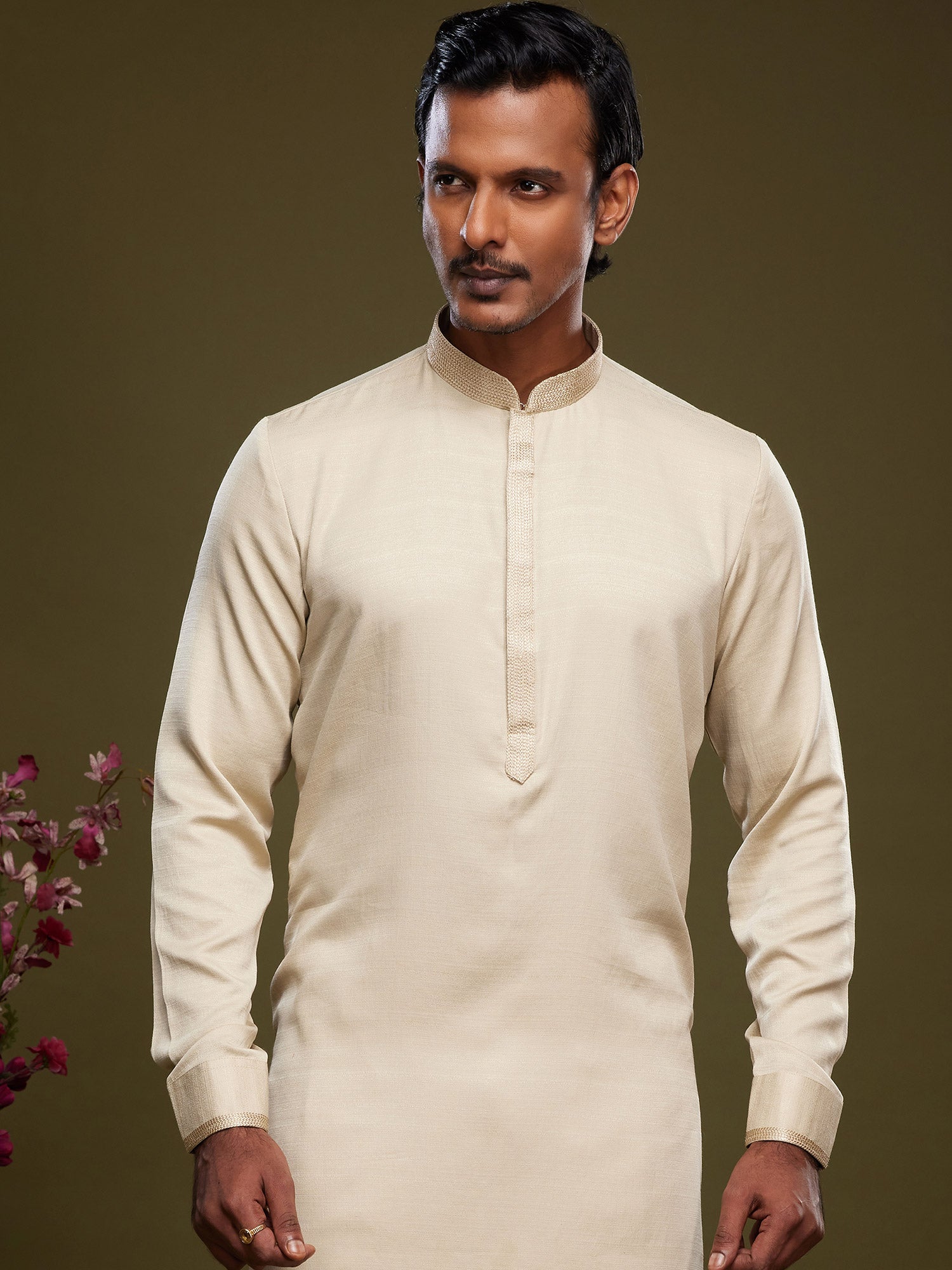 Cream Party Wear Kurta Pajama In Art Silk