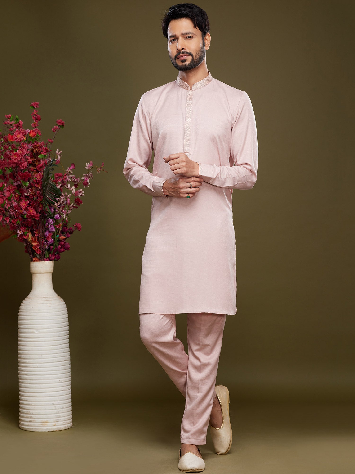 Pink Party Wear Kurta Pajama In Silk
