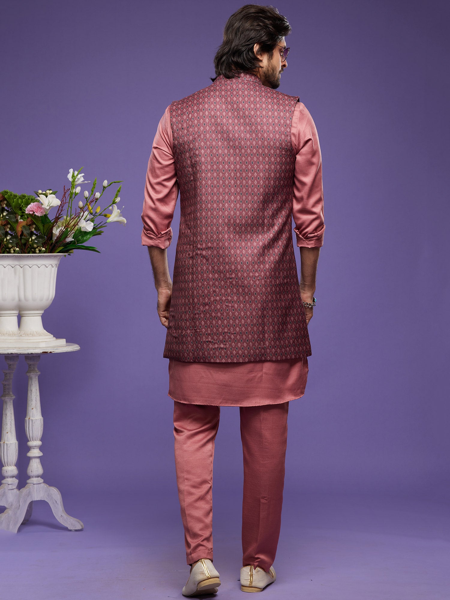 Pink Art Silk Festive Kurta Pajama With Jacket