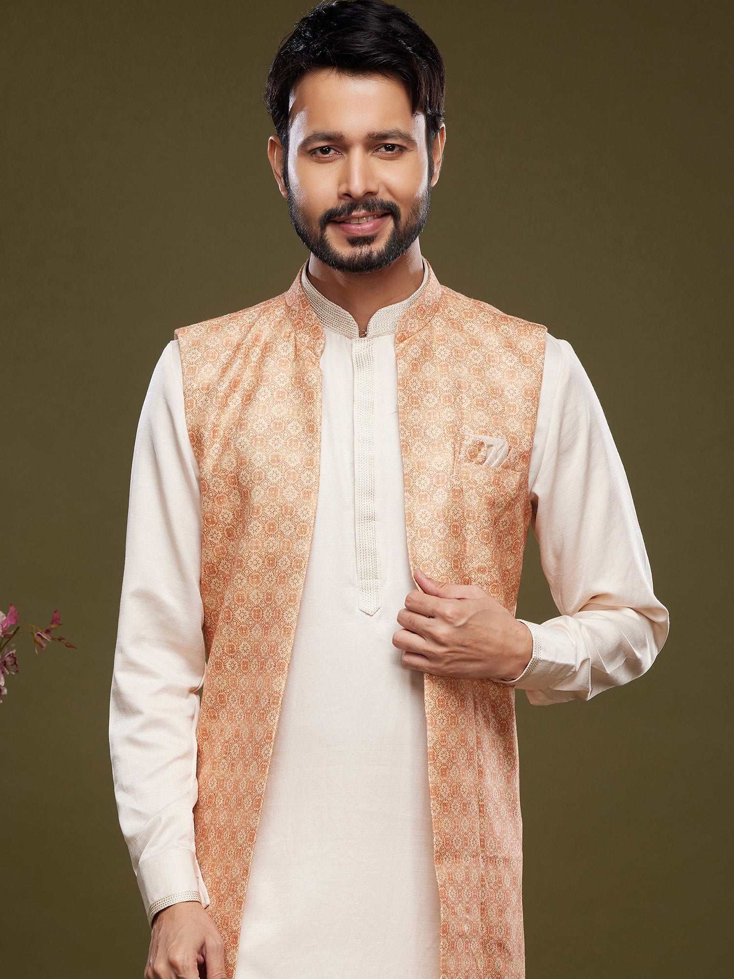 Off White Party Wear Kurta Pajama Set In Silk