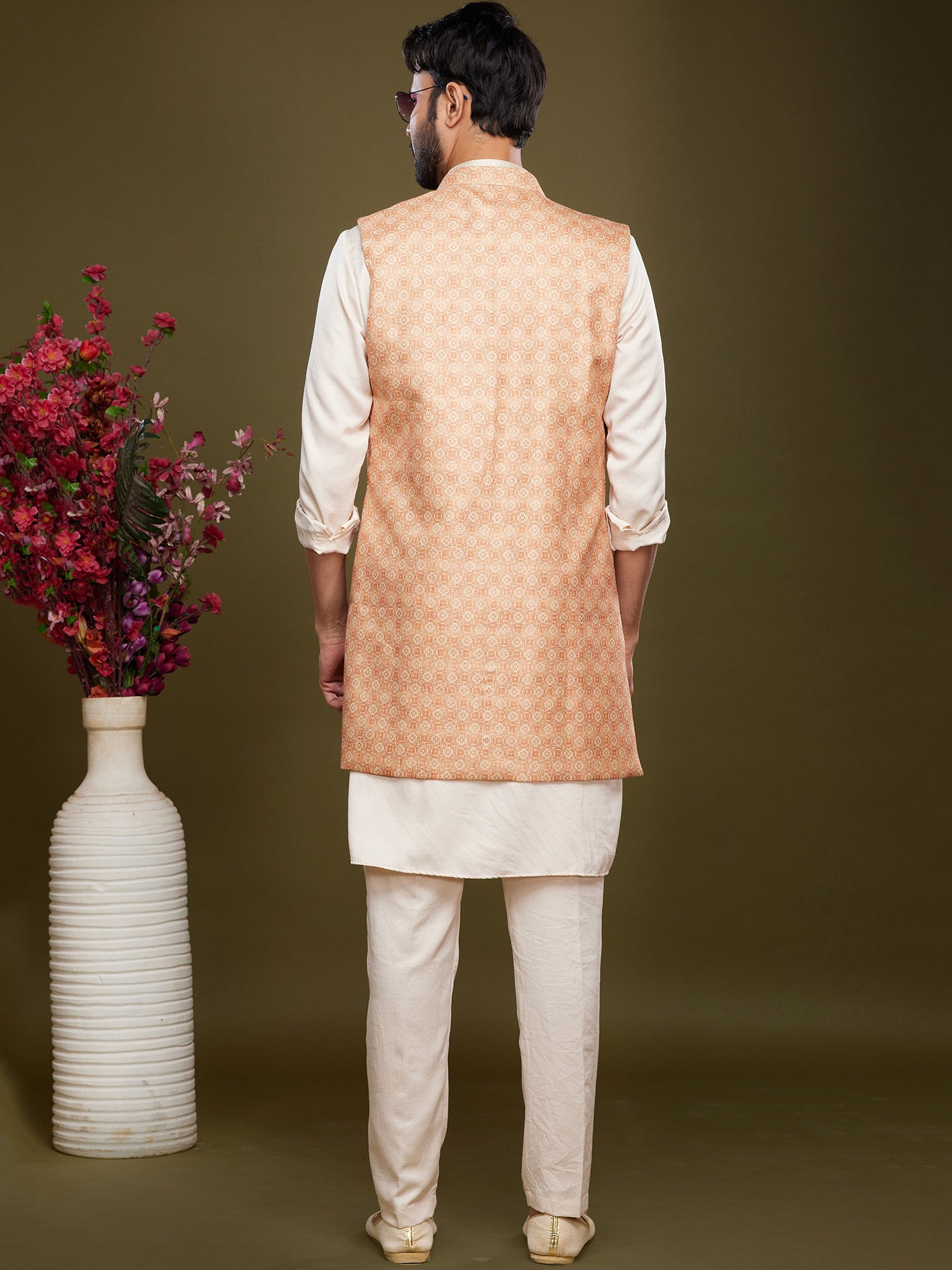 Off White Party Wear Kurta Pajama Set In Silk