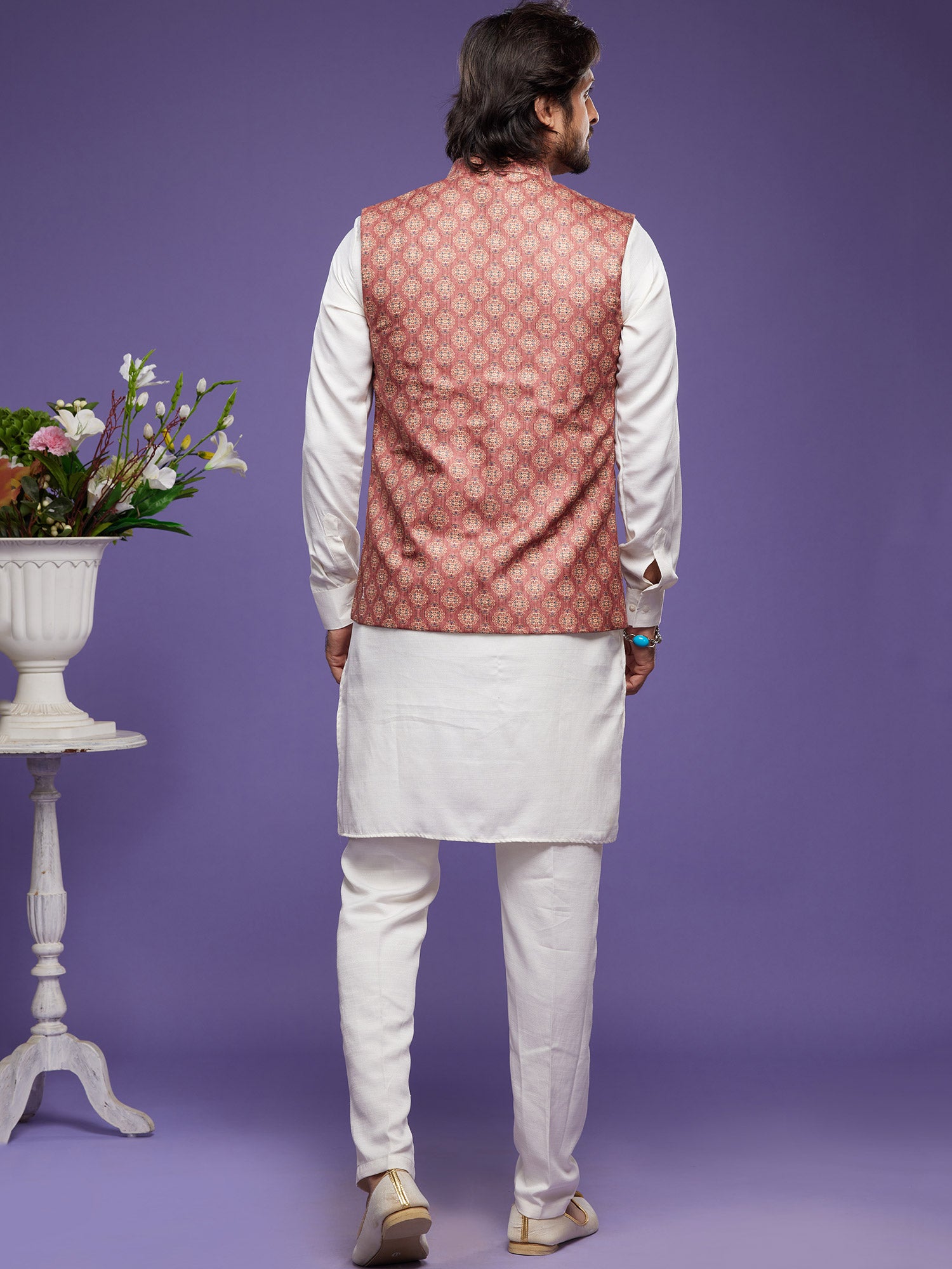 White Art Silk Kurta Pyjama With Jacket