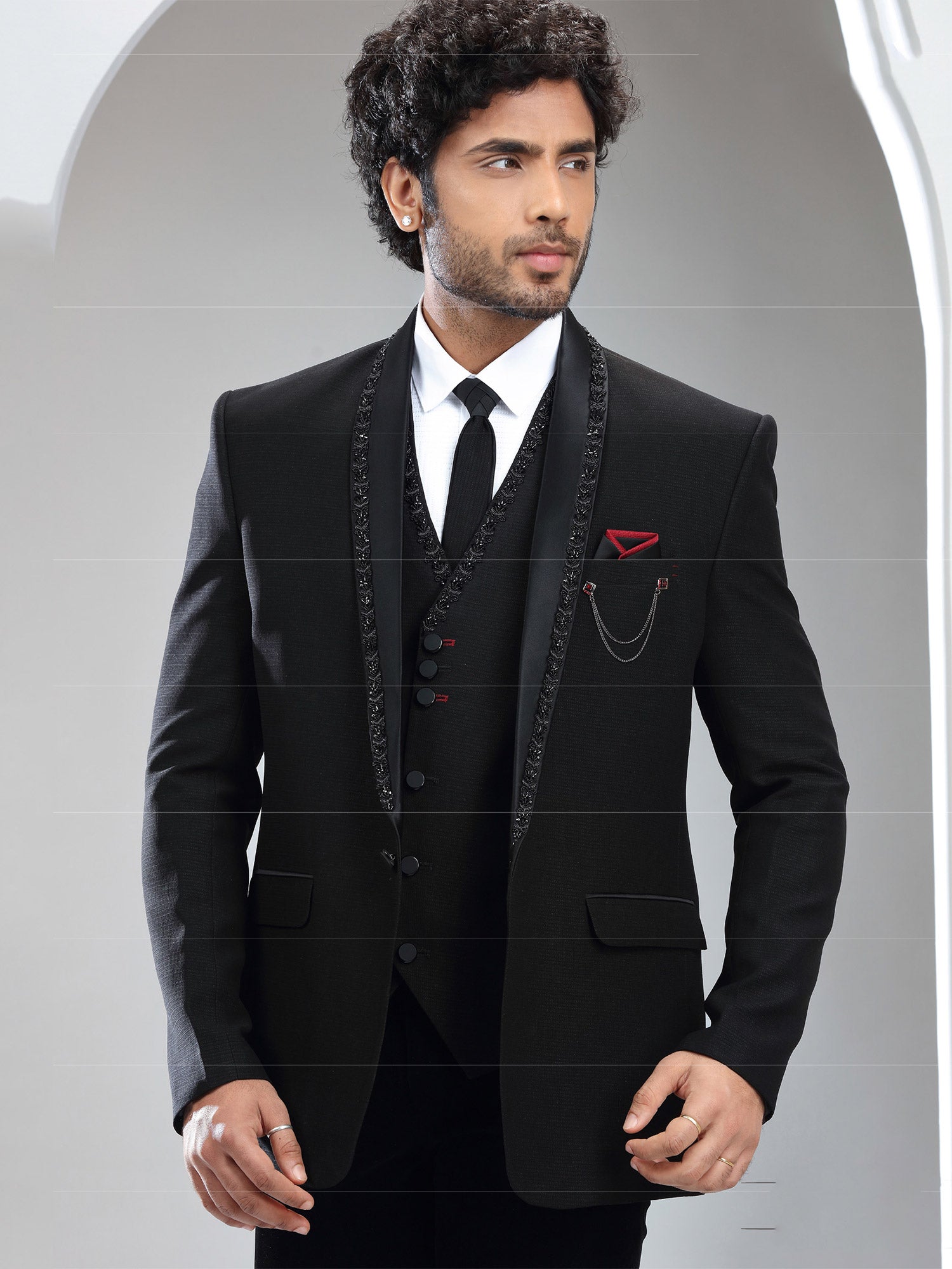 Black Cutdana Embellished Italian Mens Suit