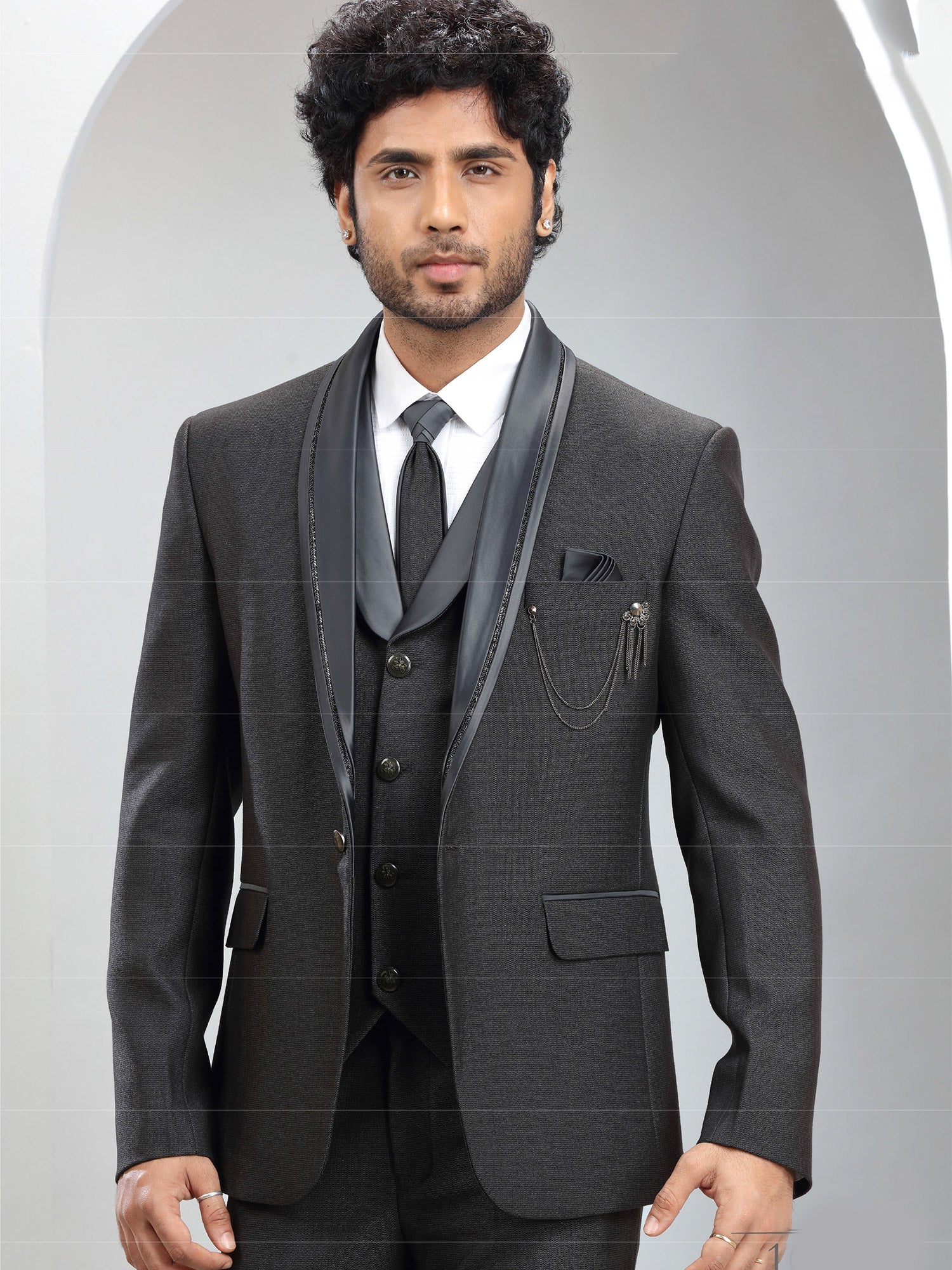 Dark Grey Italian Jute Textured Mens Party Wear Suit