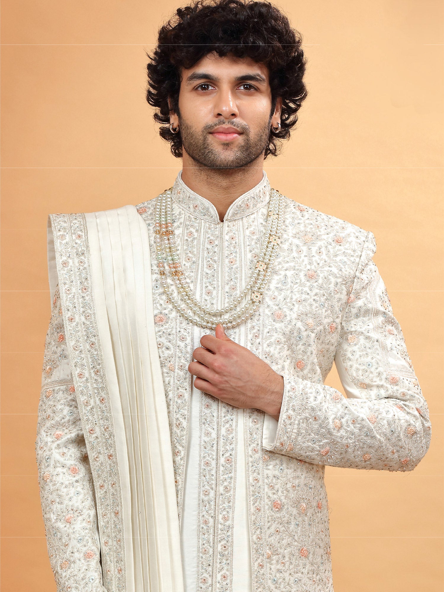 White Grooms Embroidered Sherwani Set