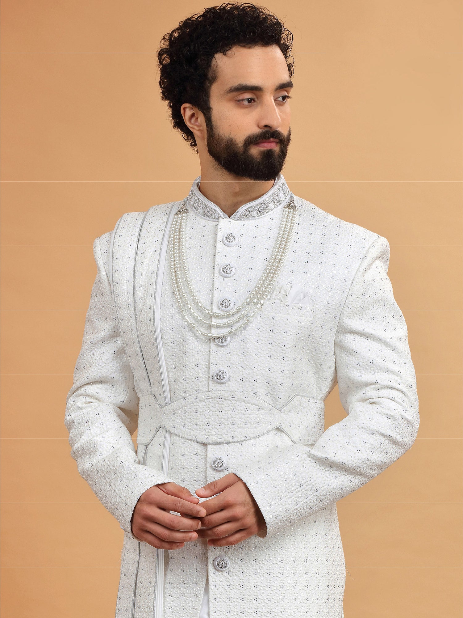 White Mens Sherwani With Anarkali Kurta