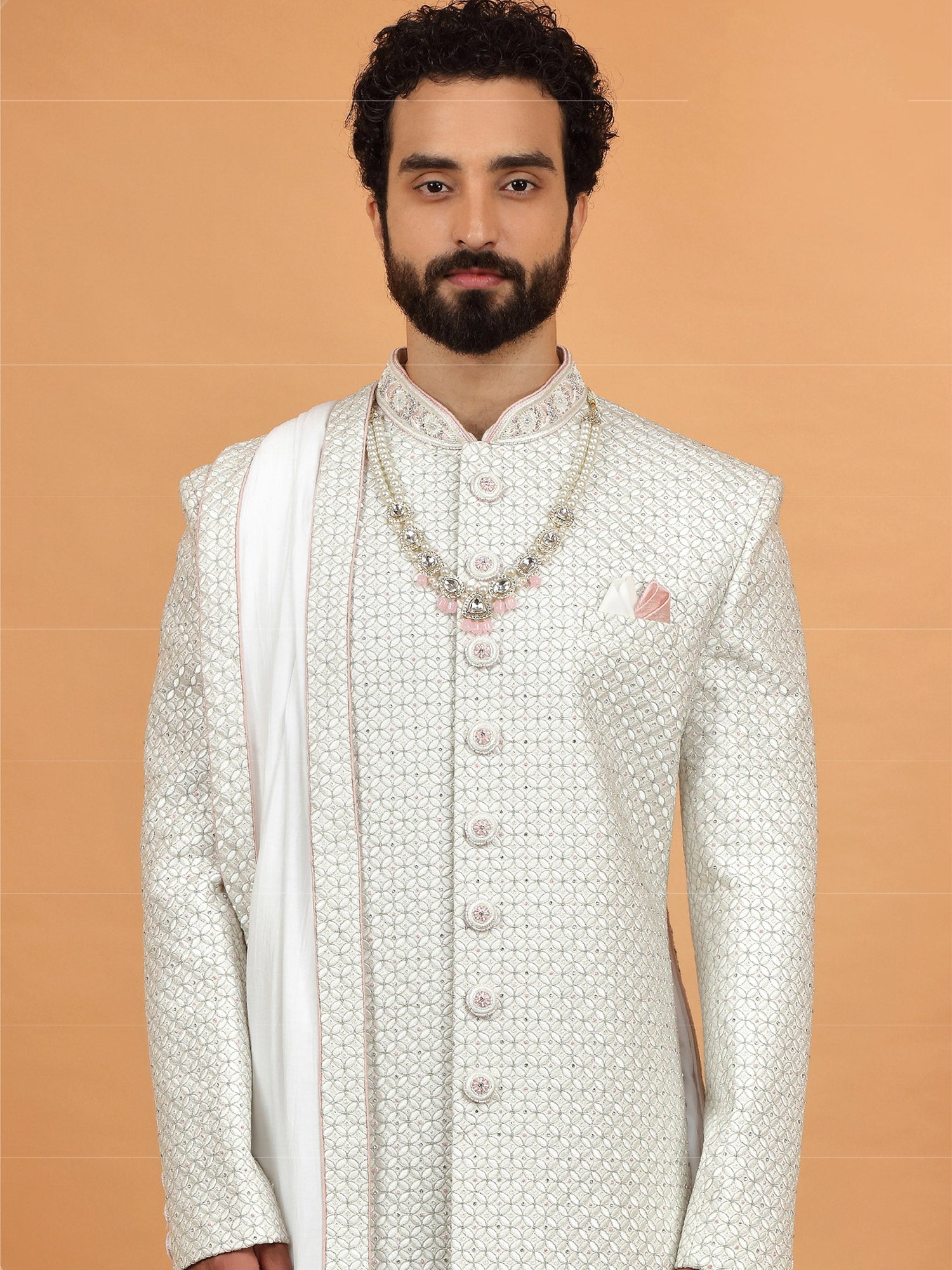 White Wedding Embroidered Grooms Sherwani