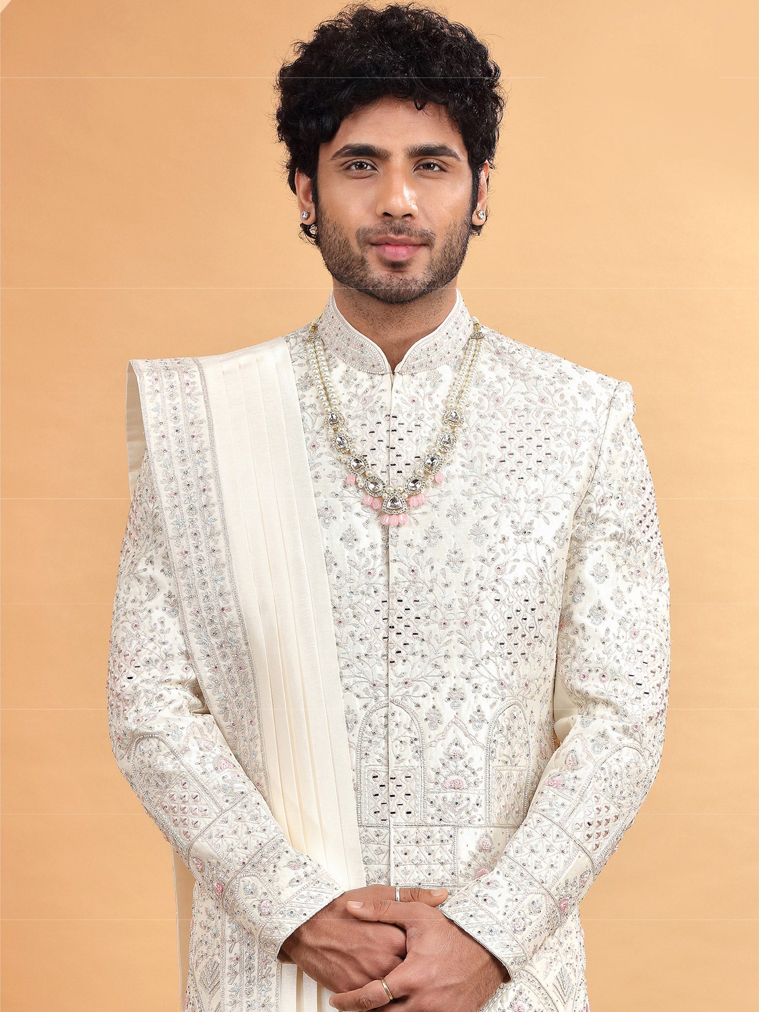 White Heavy Embroidered Wedding Mens Sherwani