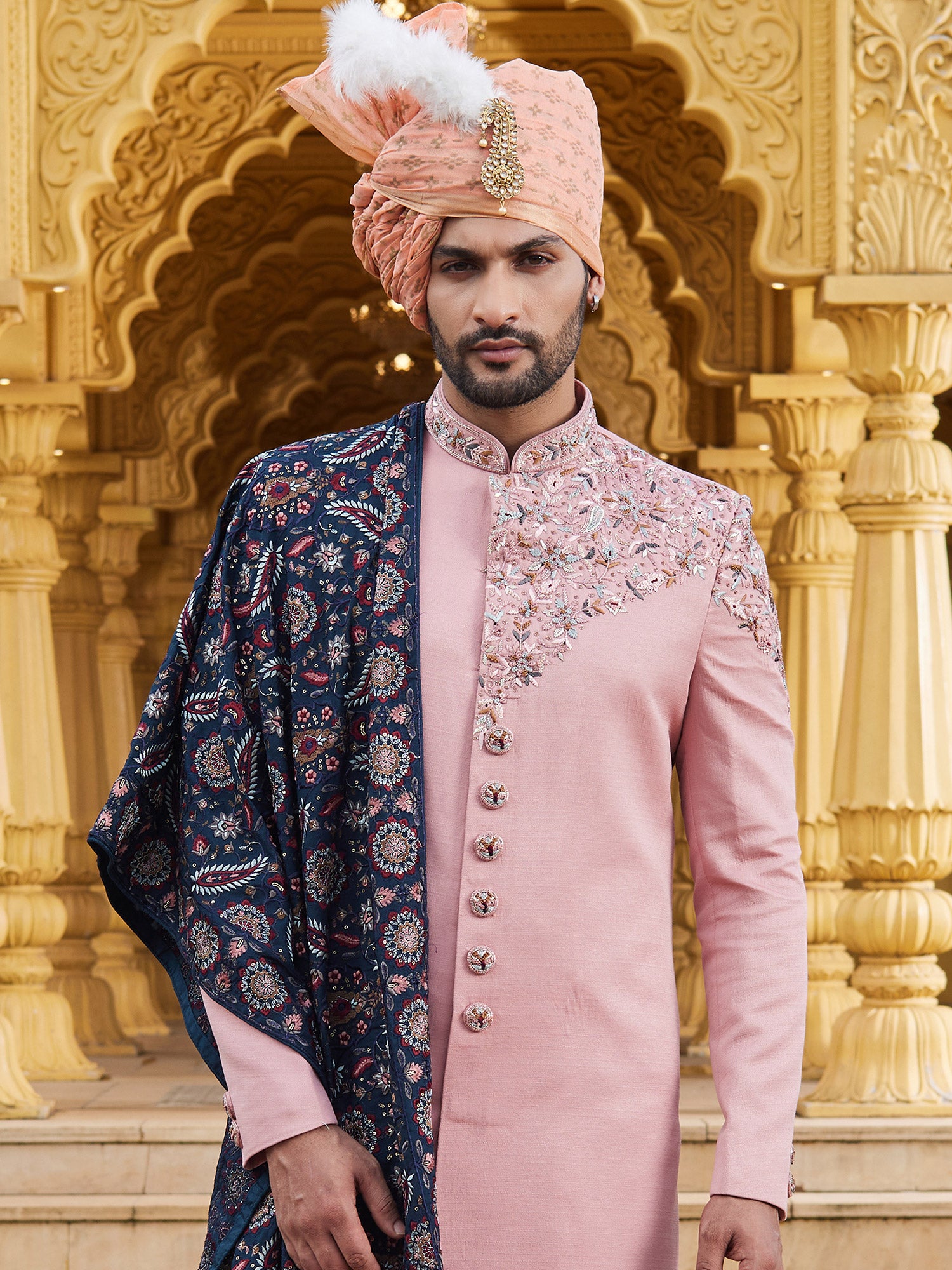 Pink Silk Sherwani For Mens In Embroidery