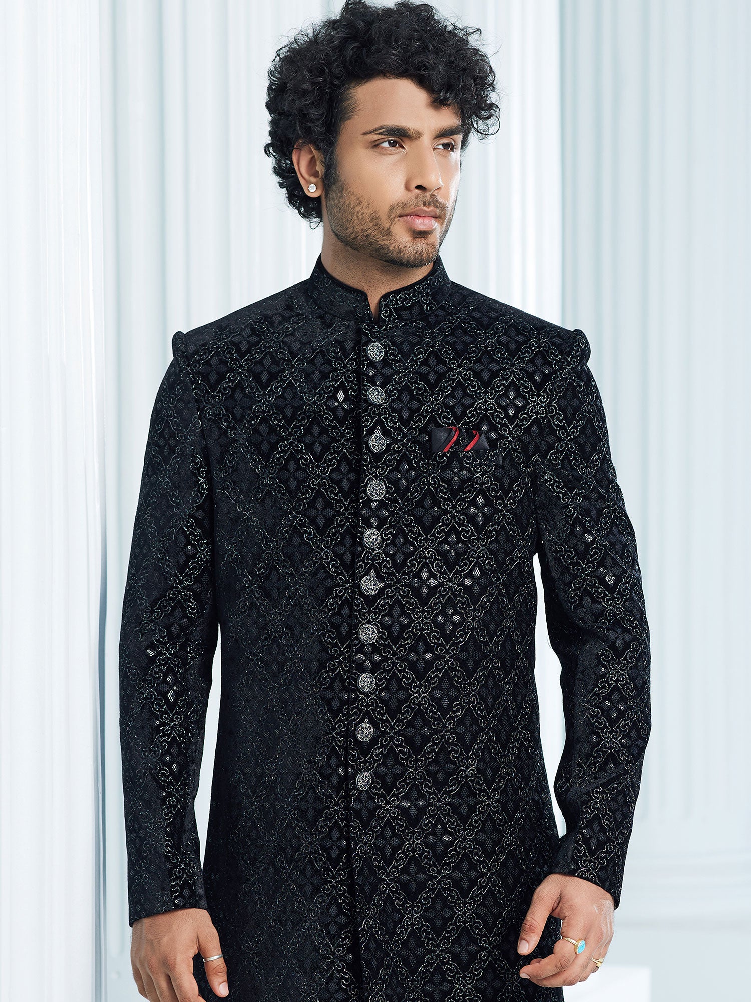 Black Velvet Fabric Indowestern for mens