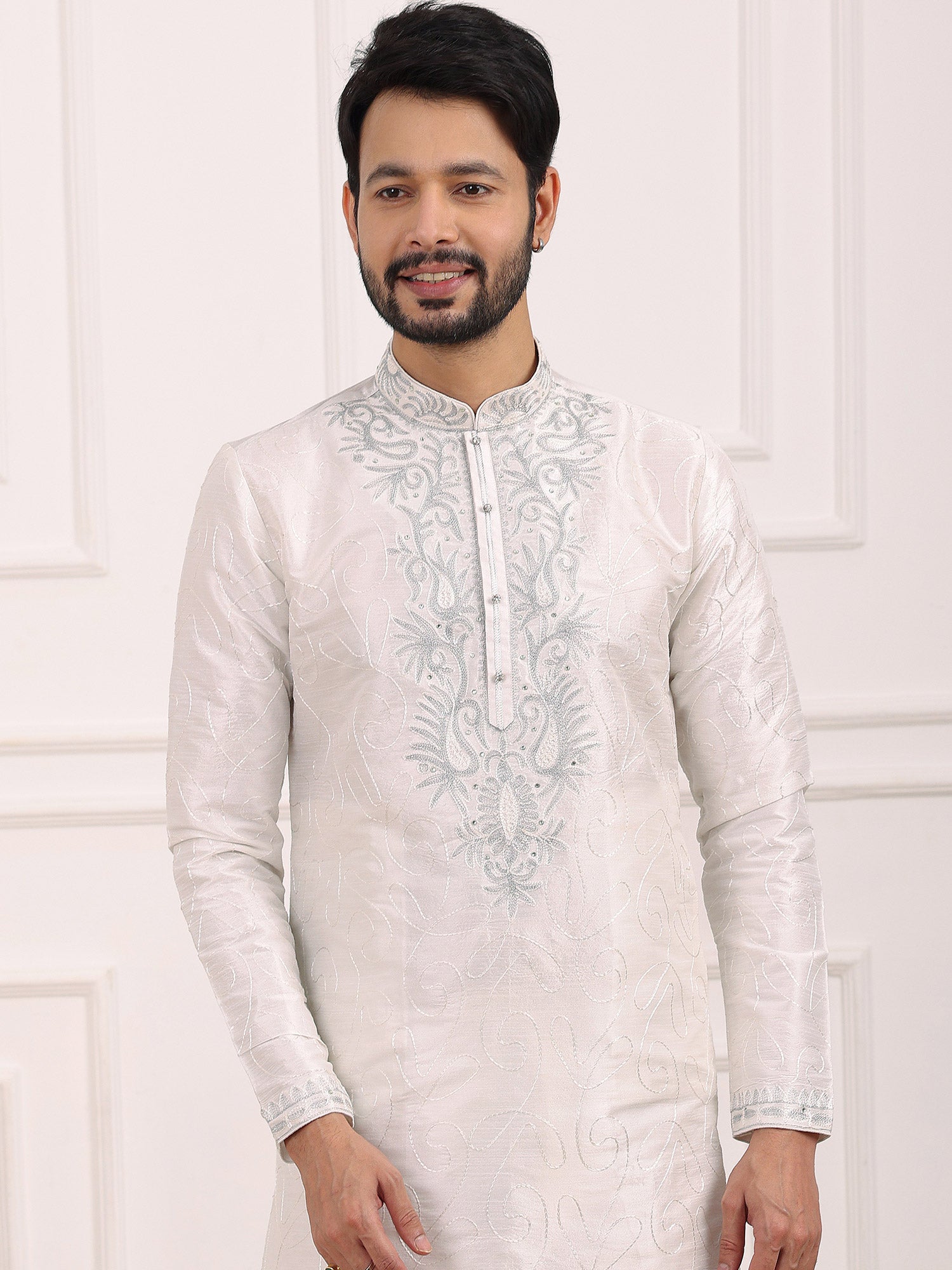 White Thread Work Kurta With Pajama