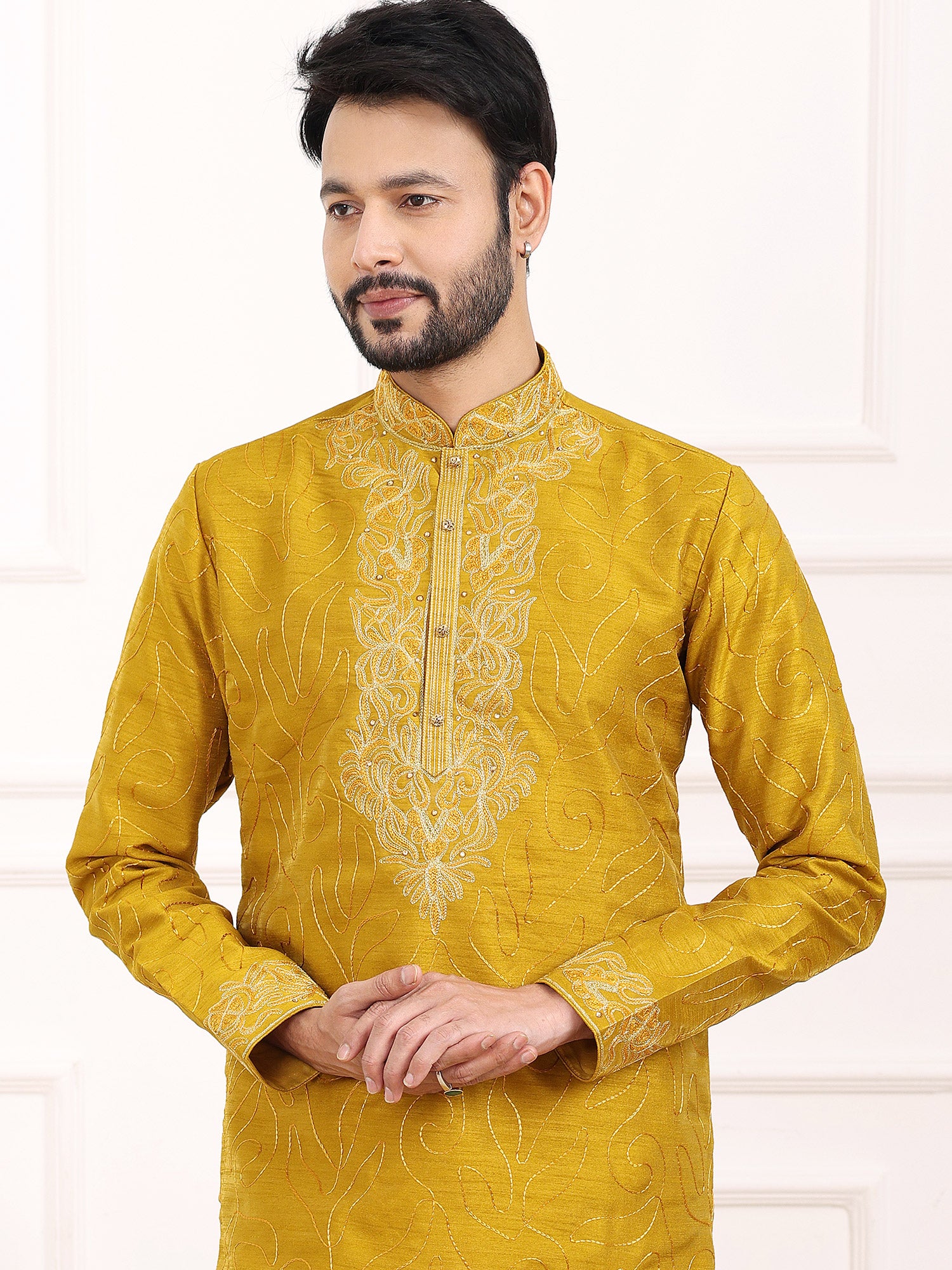 Yellow Readymade Kurta With Churidaar