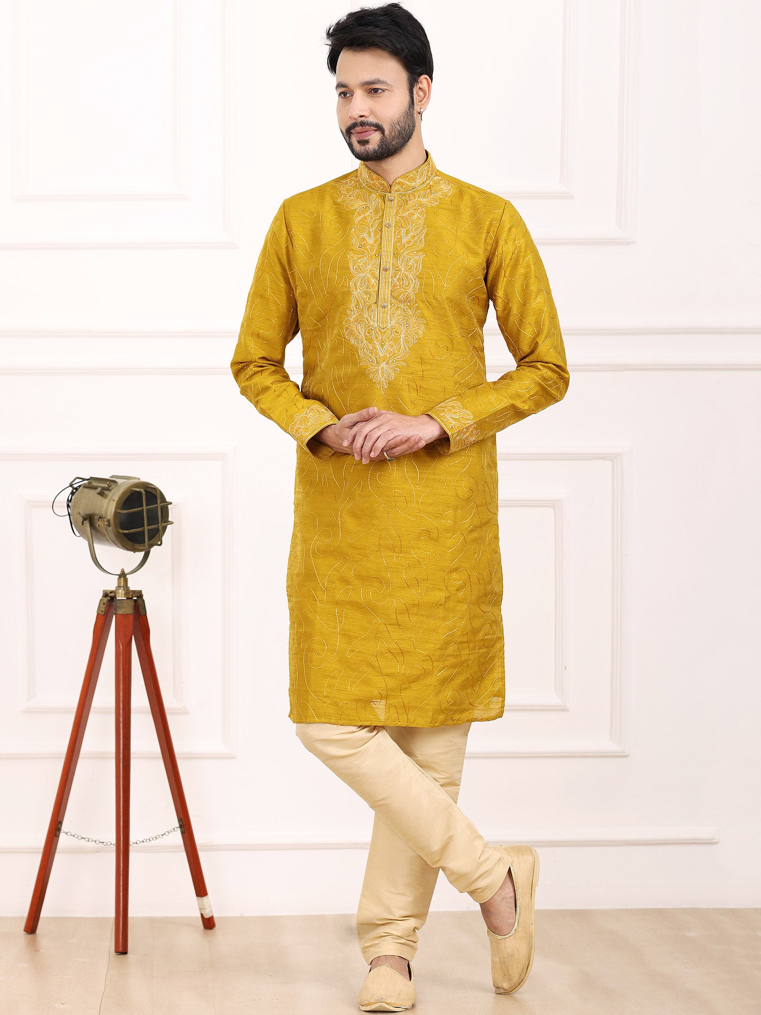 Yellow Readymade Kurta With Churidaar