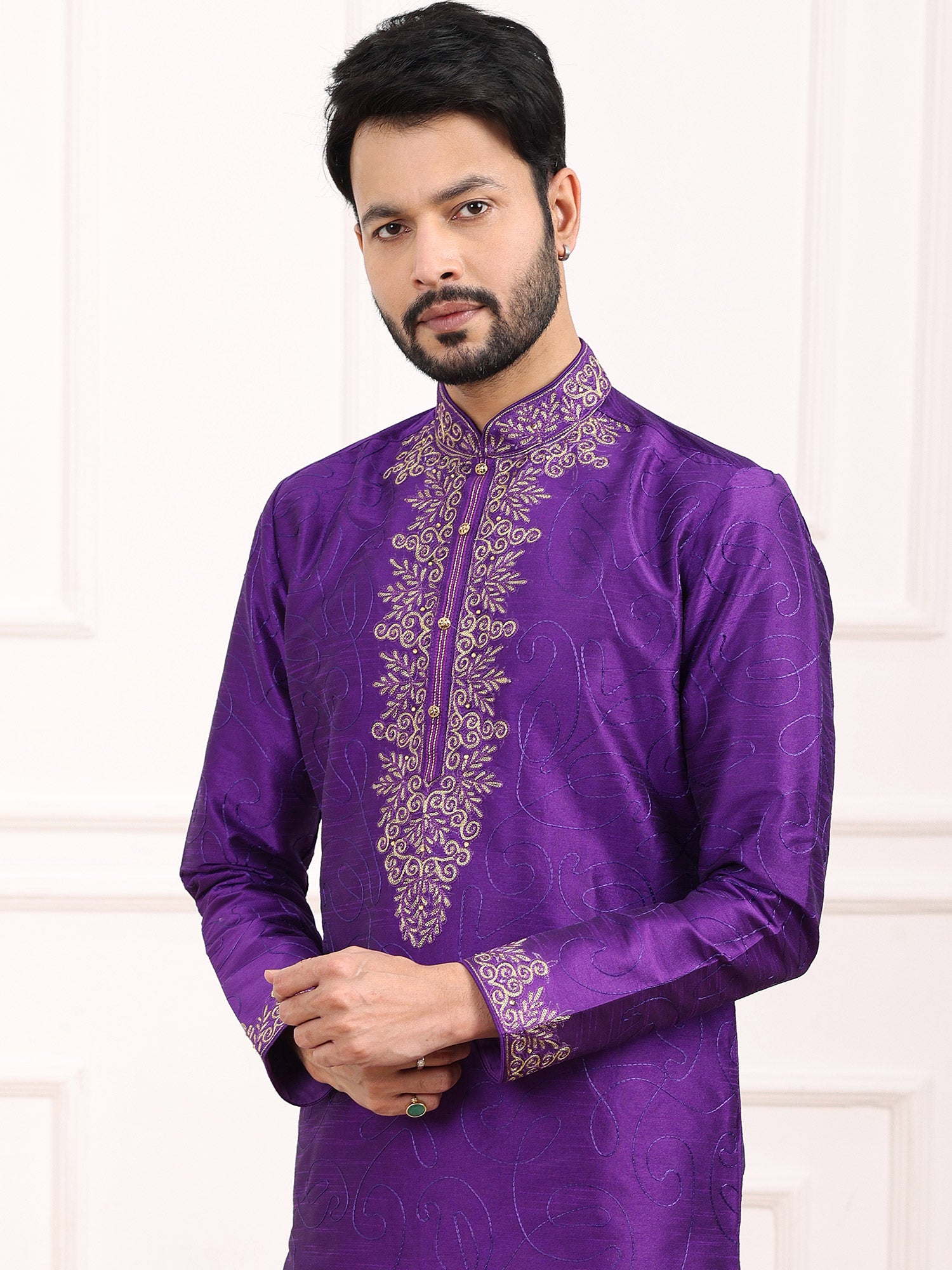 Purple Festive Mens Kurta With Pajama