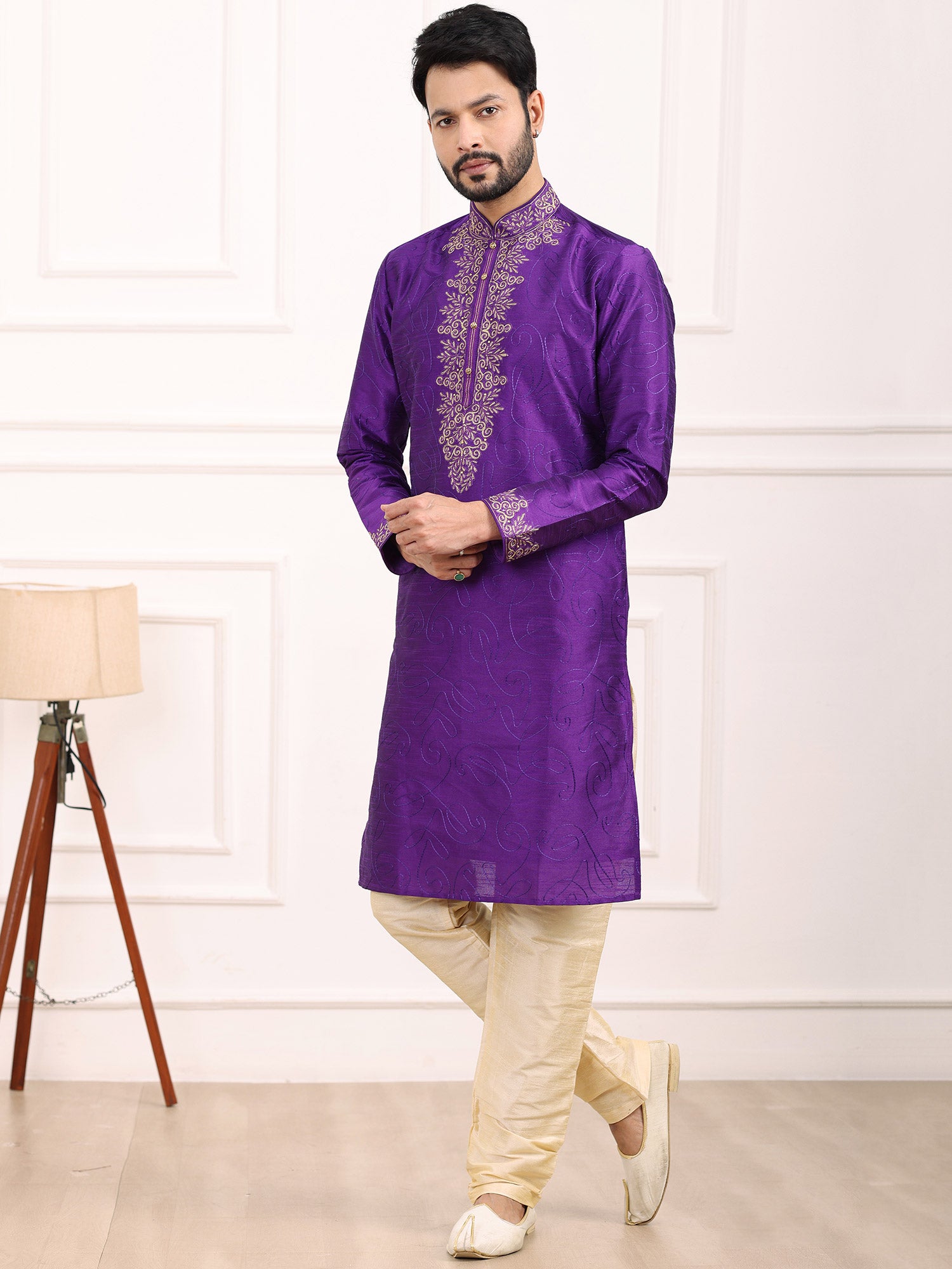 Purple Festive Mens Kurta With Pajama