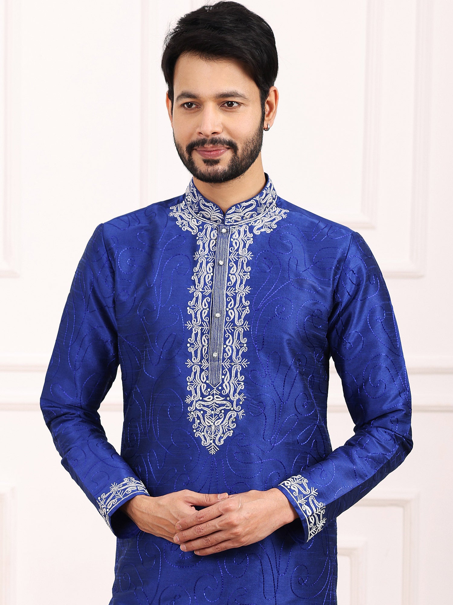 Blue Color Kurta Pajama In Silk Fabric