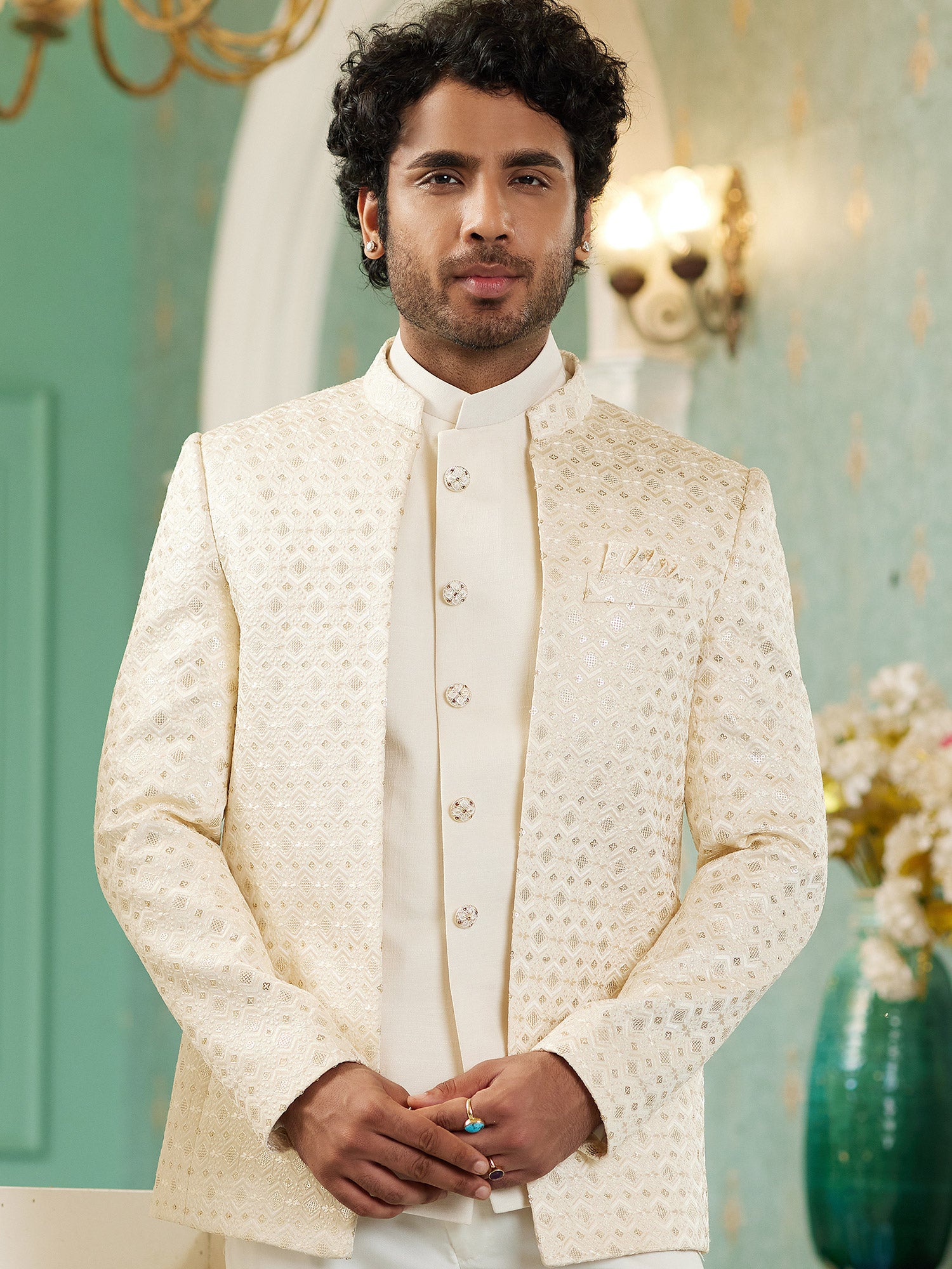 Cream Color Jacketed Style Bandhgala Suit