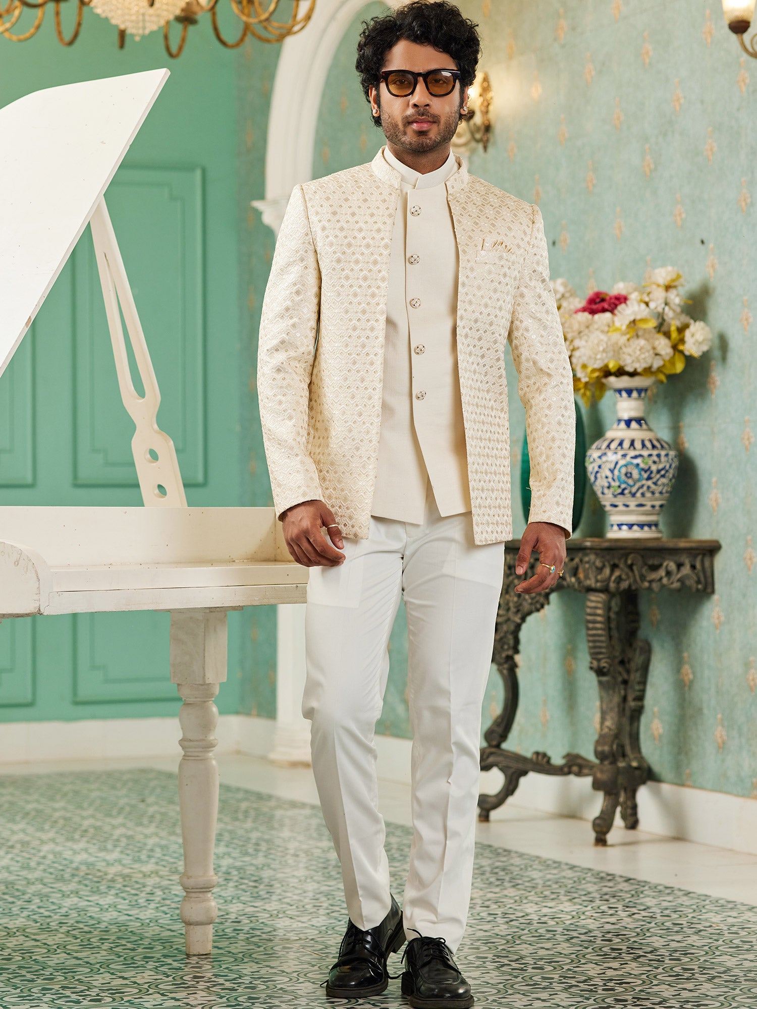 Cream Color Jacketed Style Bandhgala Suit