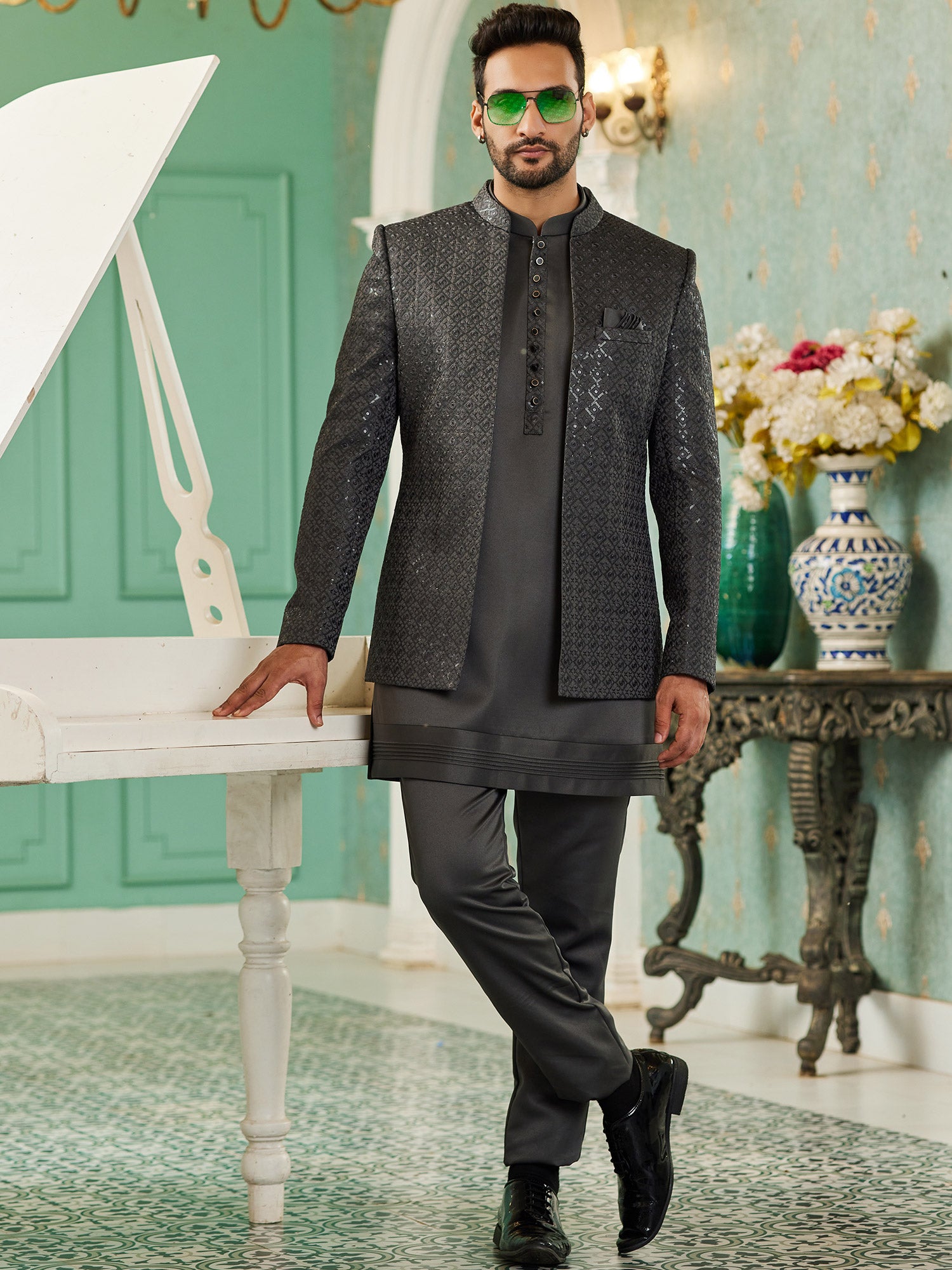 Brown Party Wear Jacket Style Bandhgala Suit