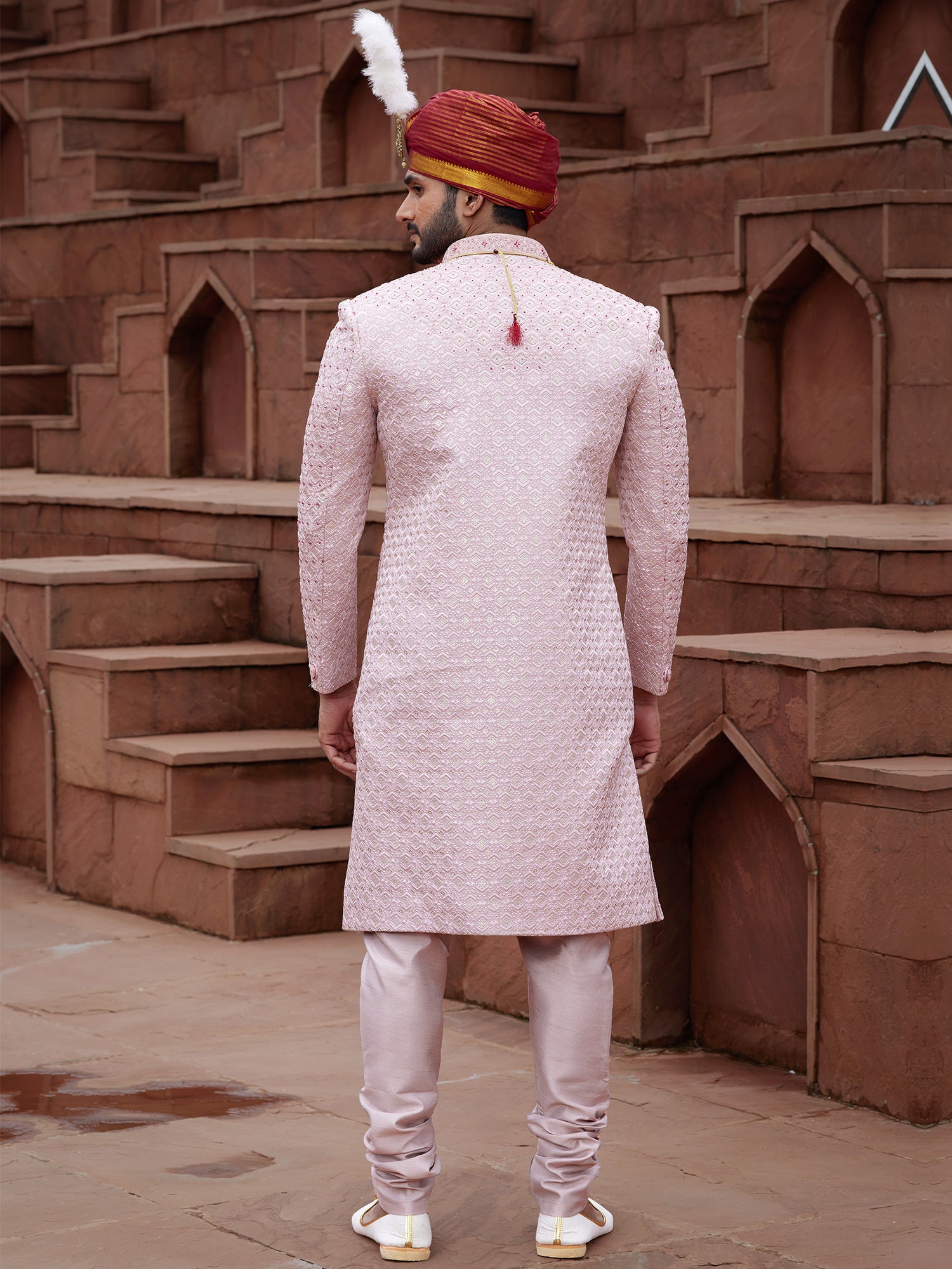 Light Pink Achkan Styled Readymade Mens Sherwani