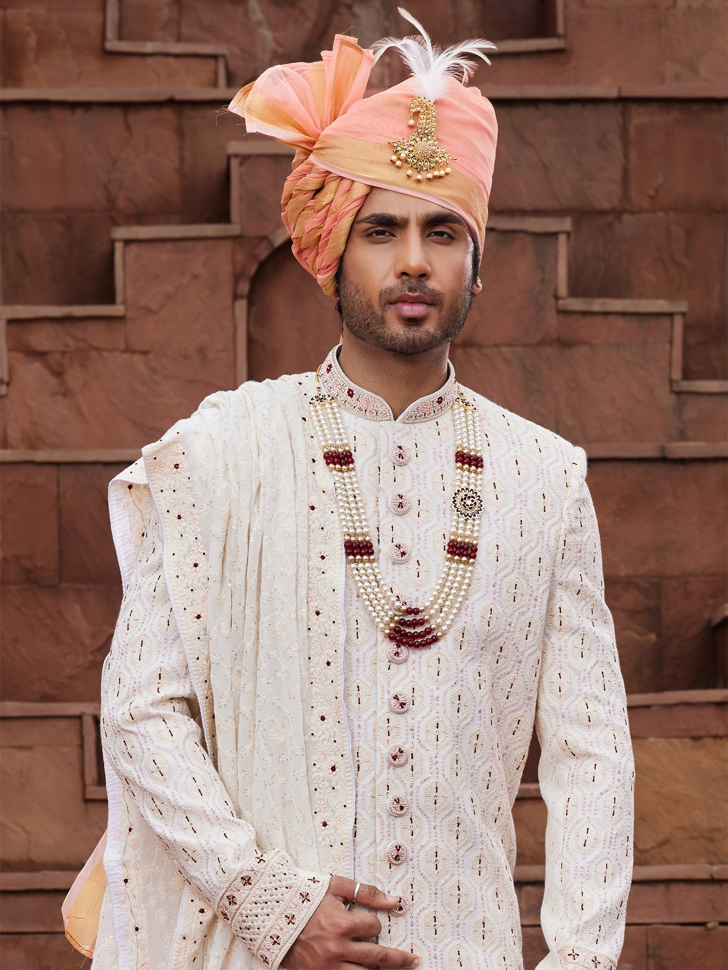 Off White Readymade Wedding Mens Sherwani In Silk