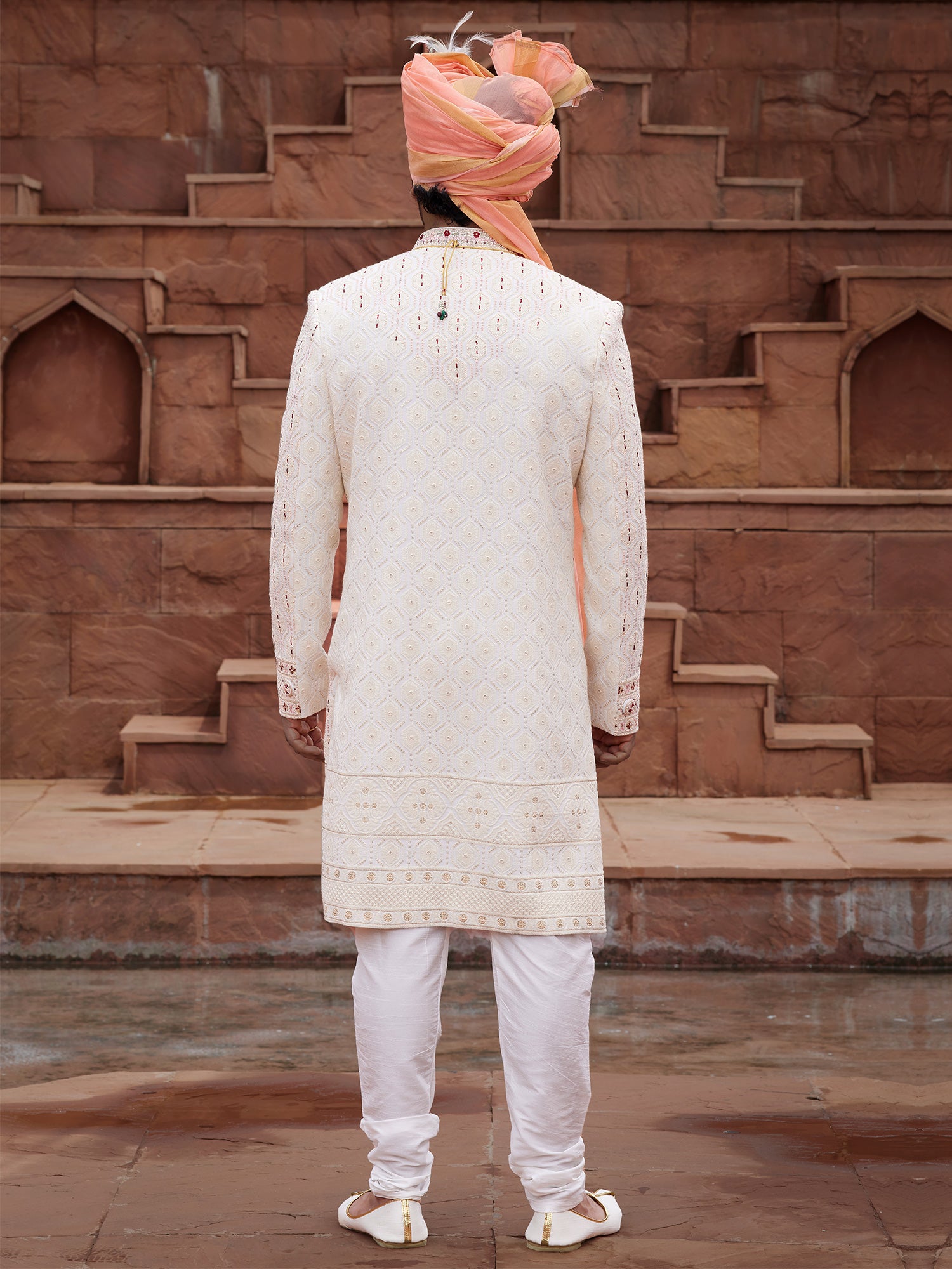 Off White Readymade Wedding Mens Sherwani In Silk