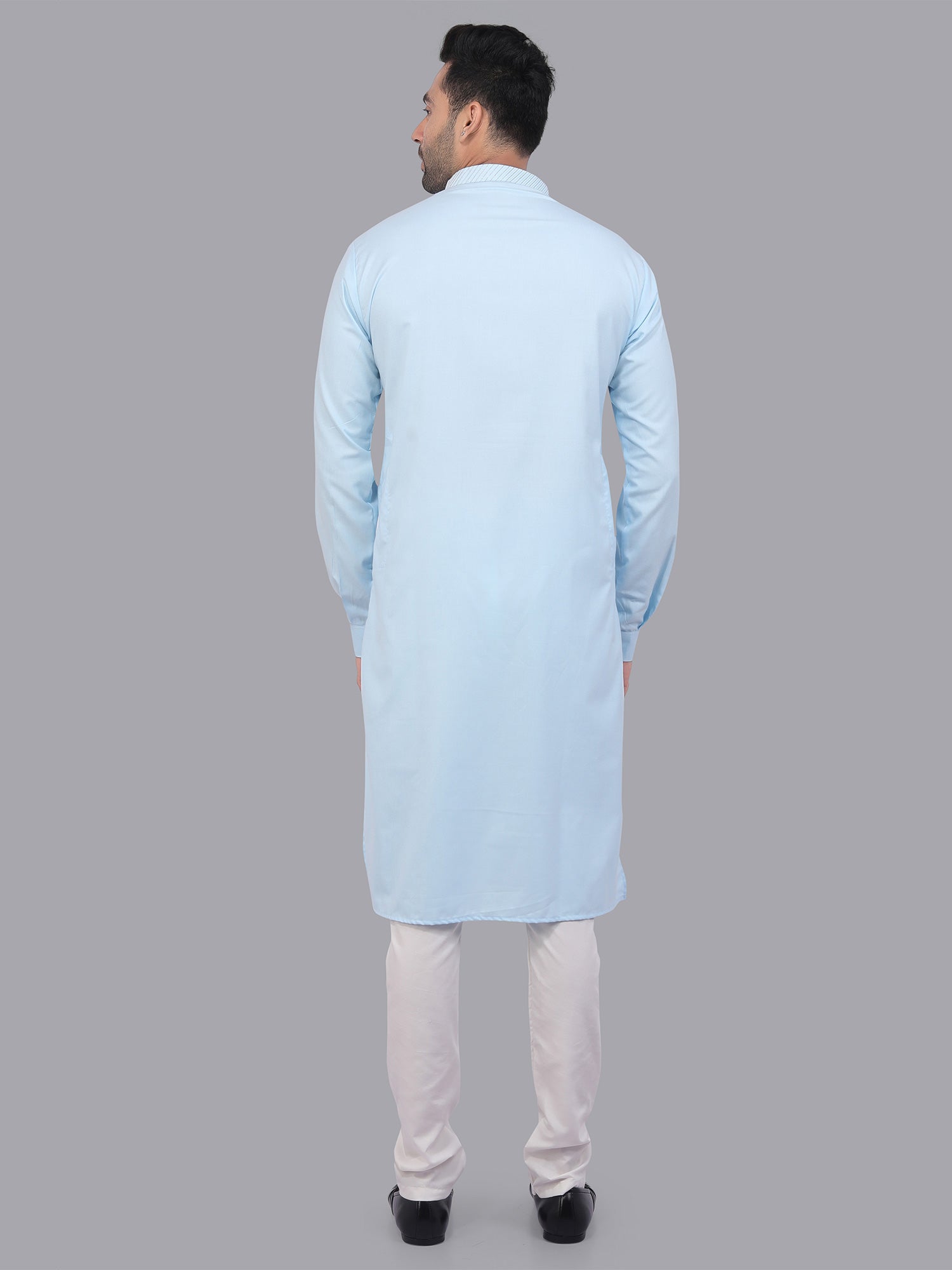 Light Blue Mens Plain Kurta Set For Mens In Silk