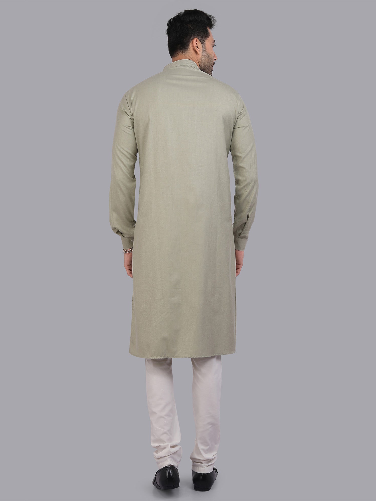 Dove Grey Plain Kurta Set For Mens In Art Silk