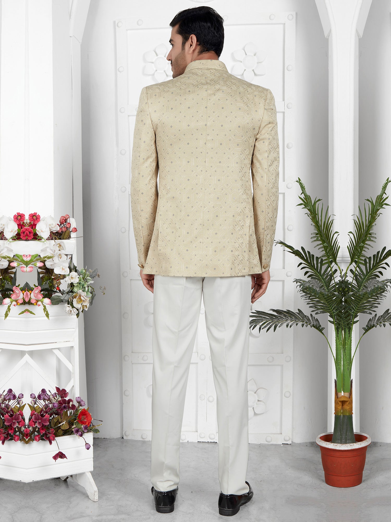 Beige Art Silk Bandhgala Suit For Mens