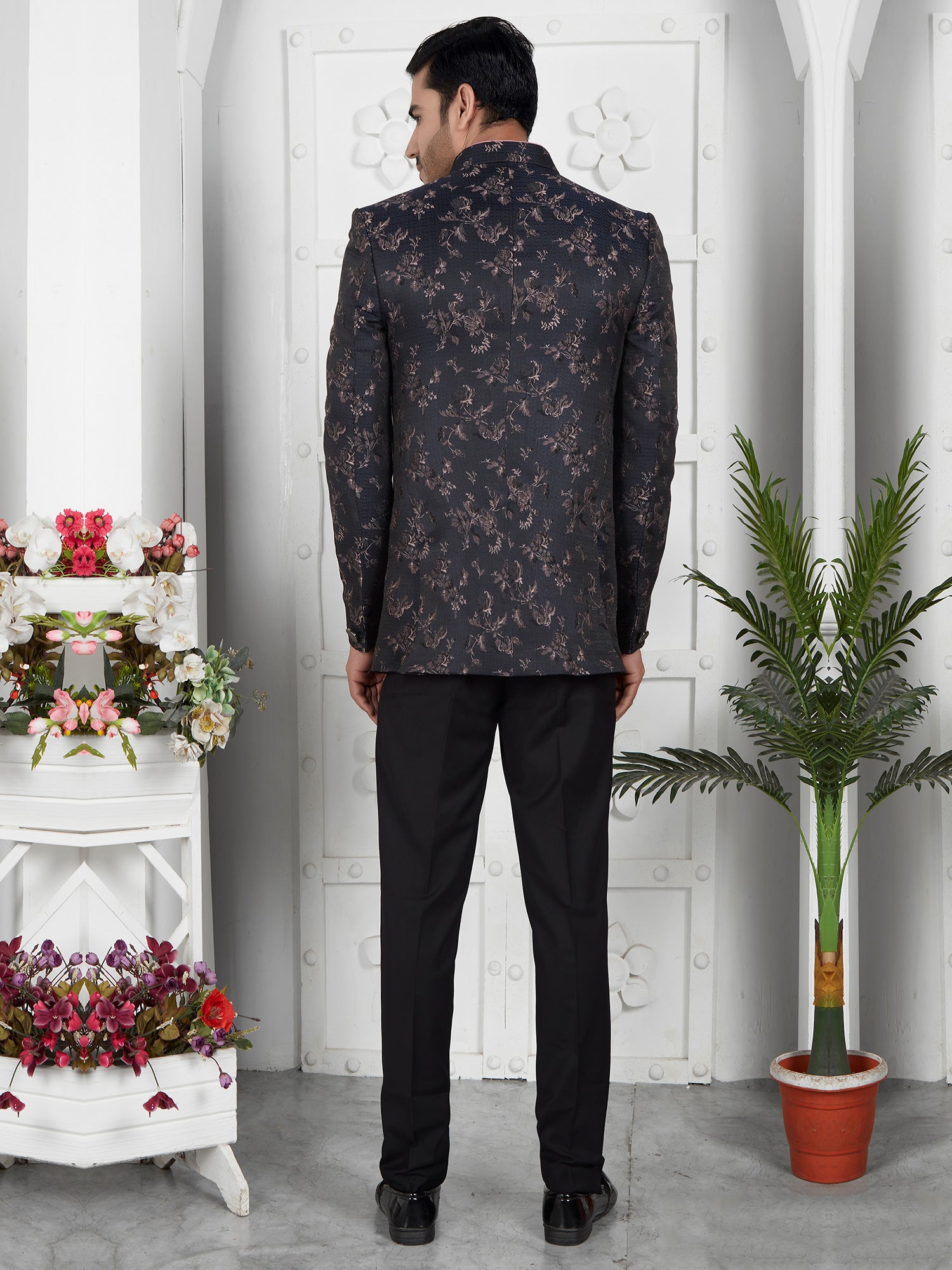 Black Mens Bandhgala For Men In Jacquard