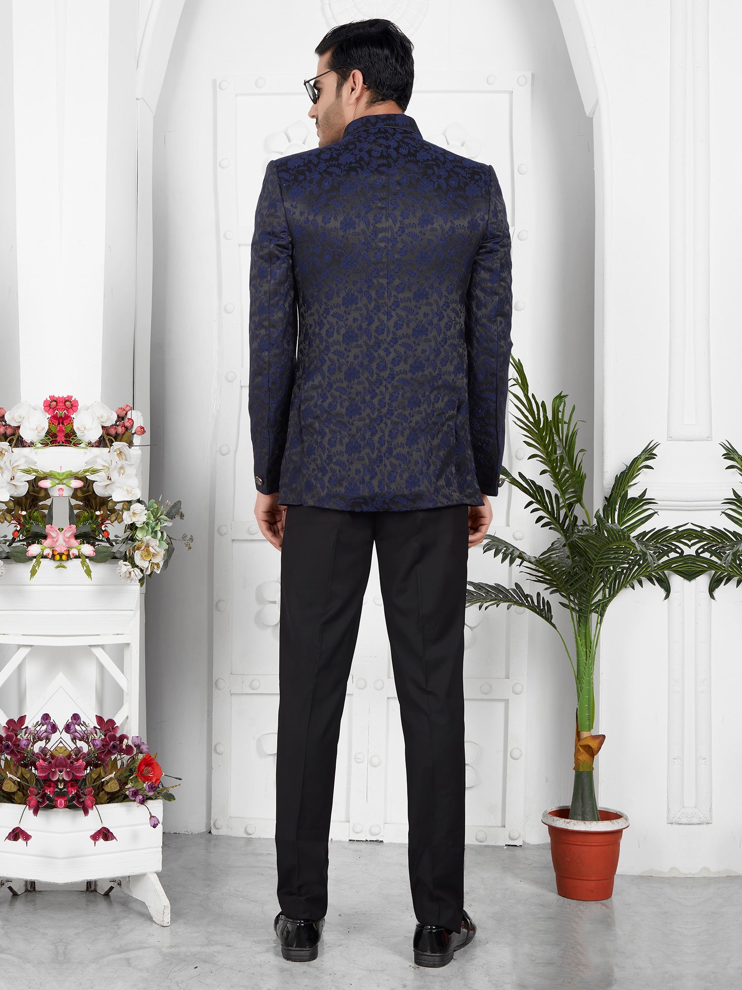 Royal Blue Woven Jodhpuri Coat In Jacquard