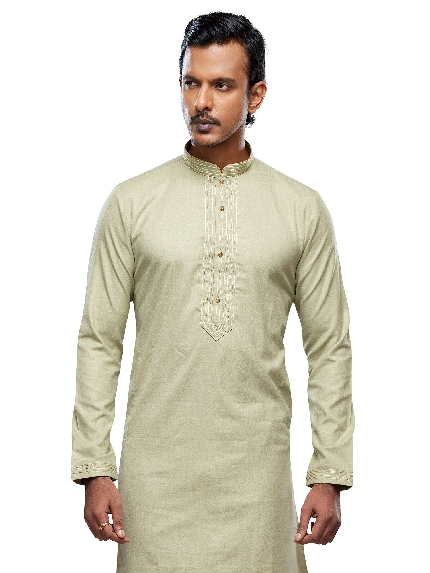Green Festive Wear Mens Kurta Pyjama Set In Silk