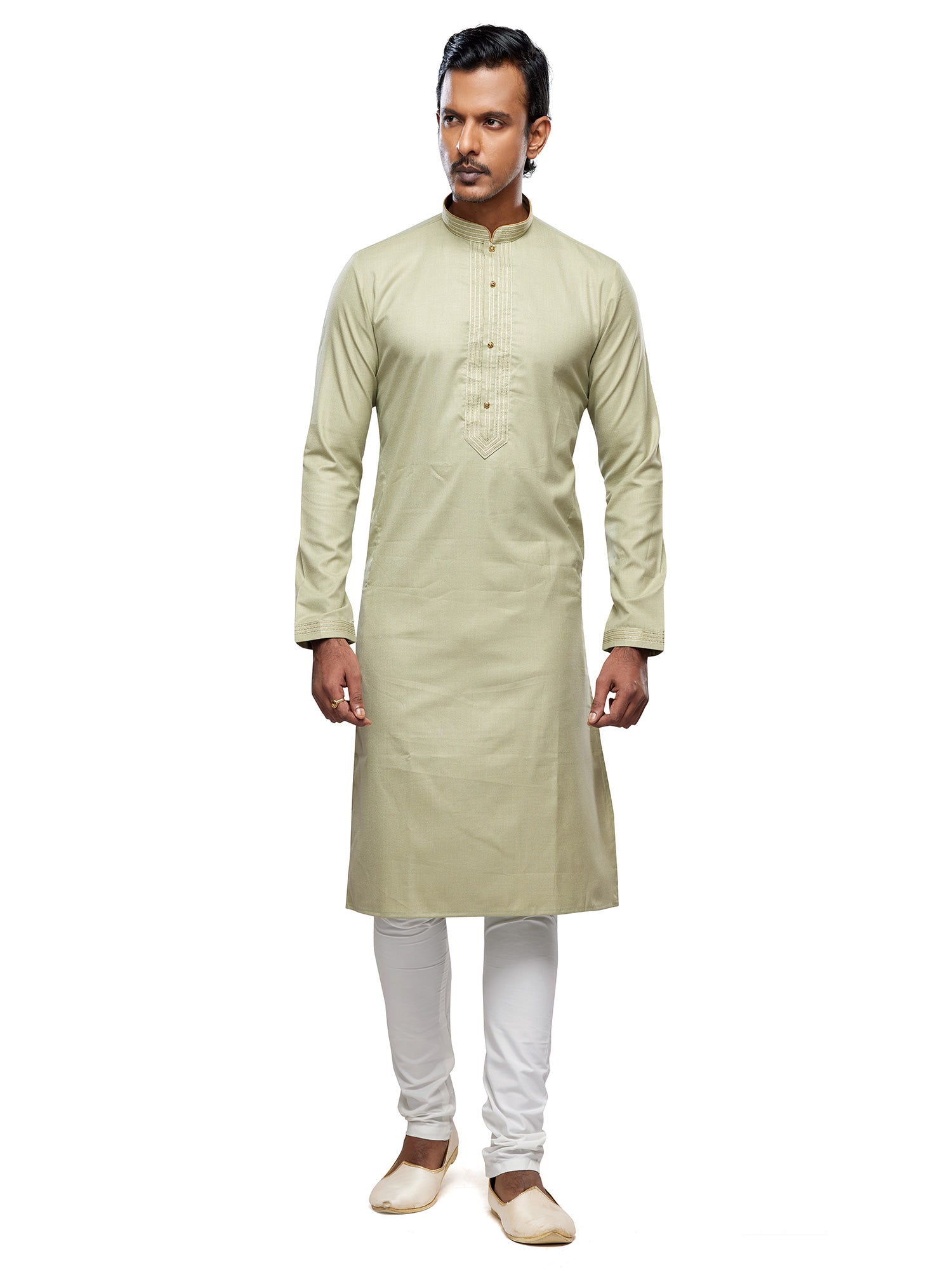 Green Festive Wear Mens Kurta Pyjama Set In Silk