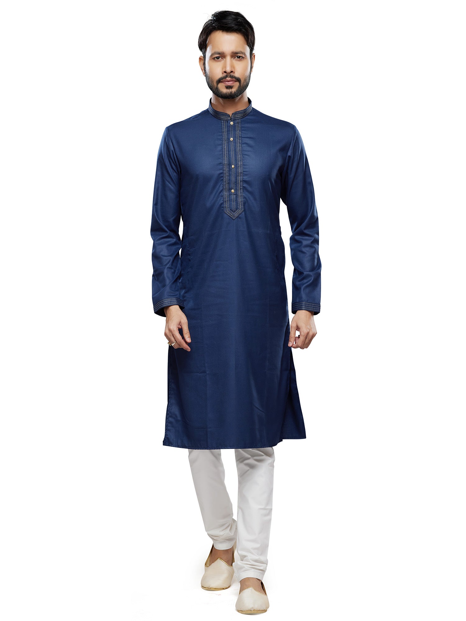 Navy Blue Silk Kurta Pyjama Readymade Set