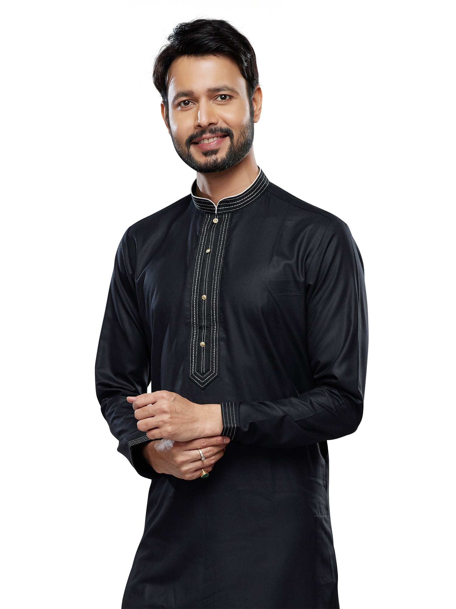 Black Party Wear Kurta Pyjama Set For Mens In Silk