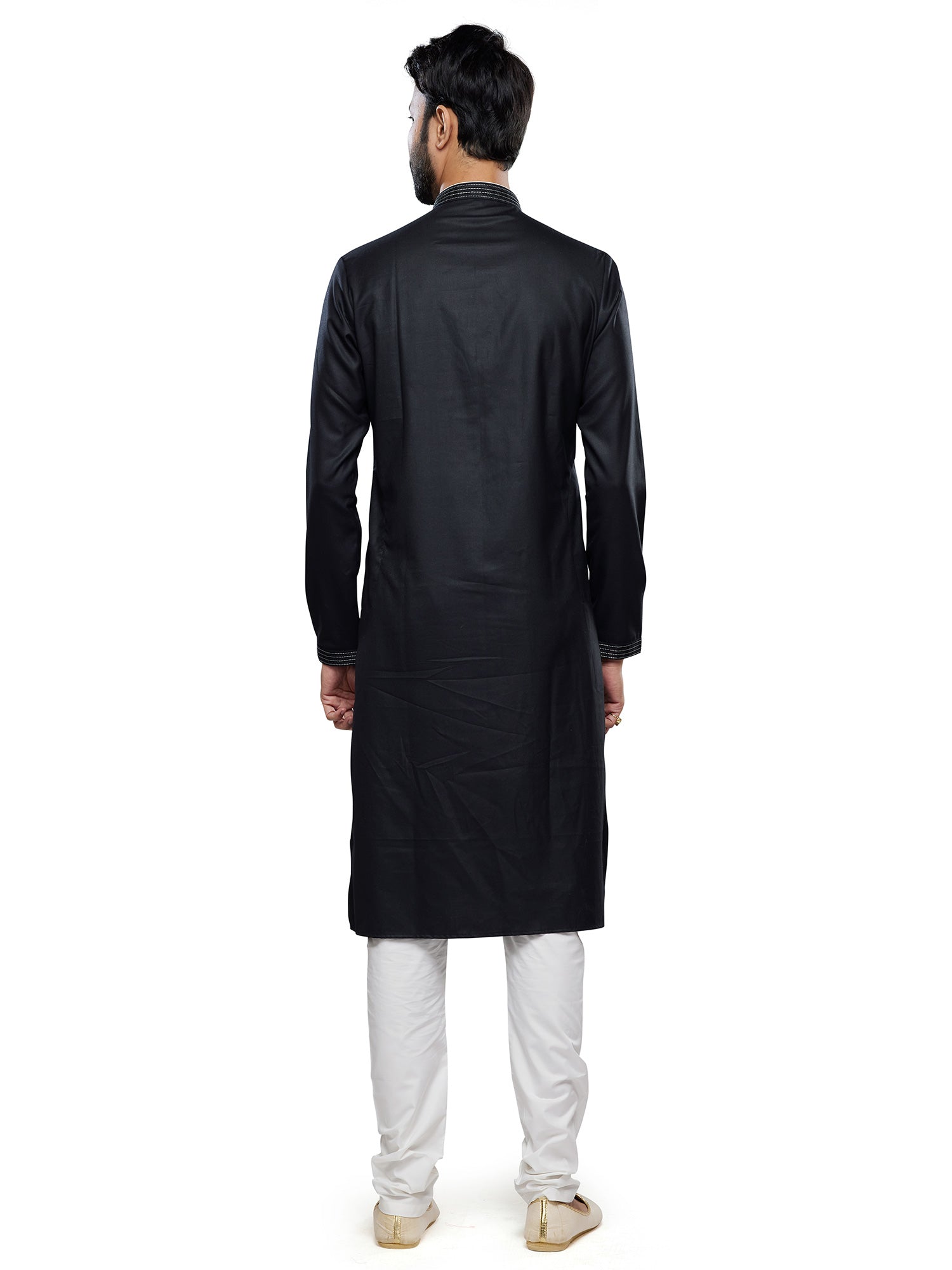 Black Party Wear Kurta Pyjama Set For Mens In Silk