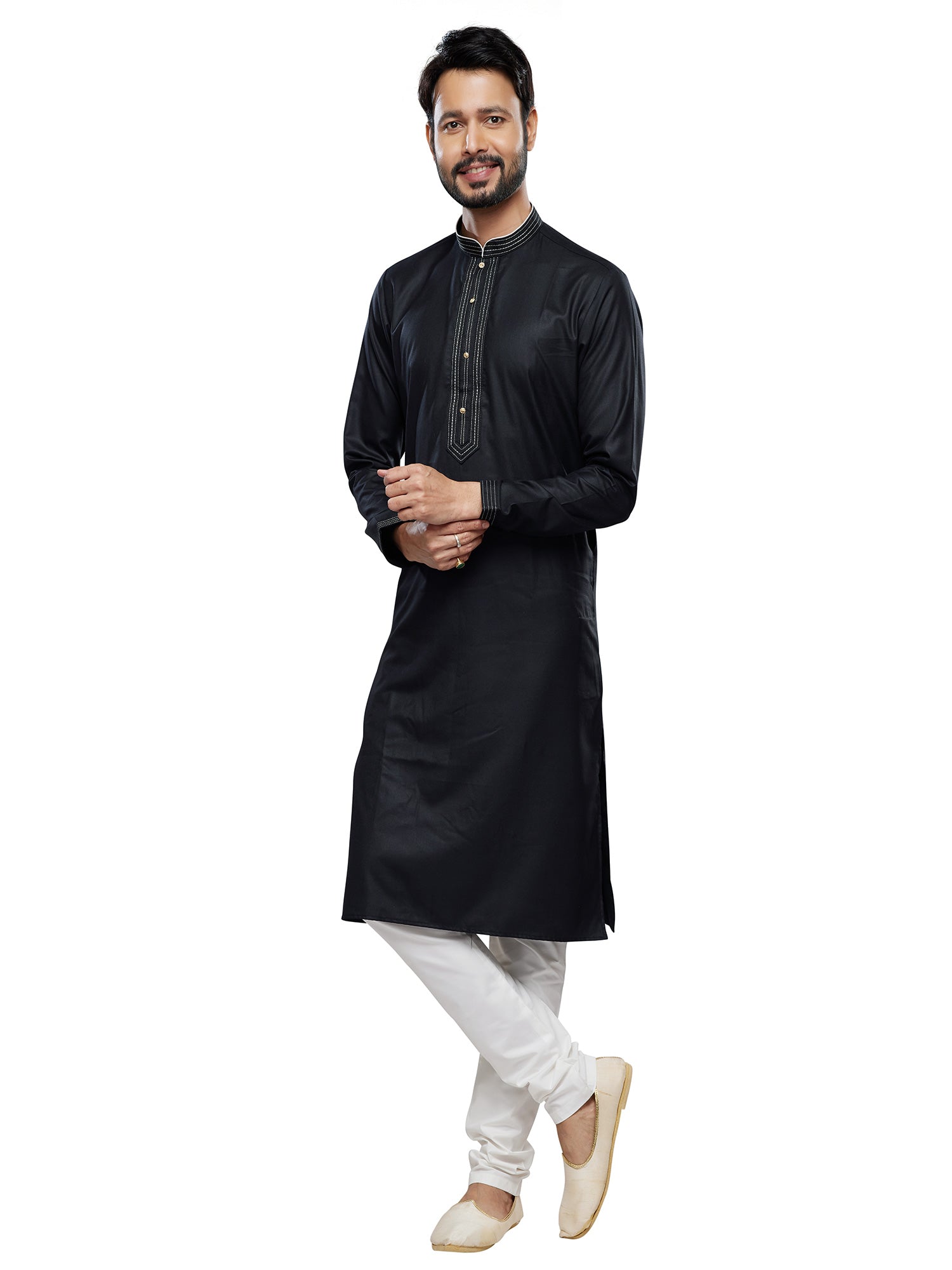 Black Party Wear Kurta Pyjama Set For Mens In Silk