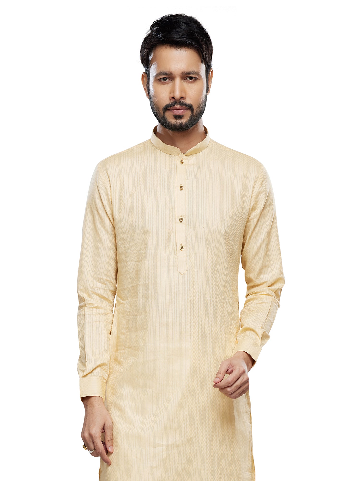 Cream Mens Readymade Kurta Pyjama Set In Silk