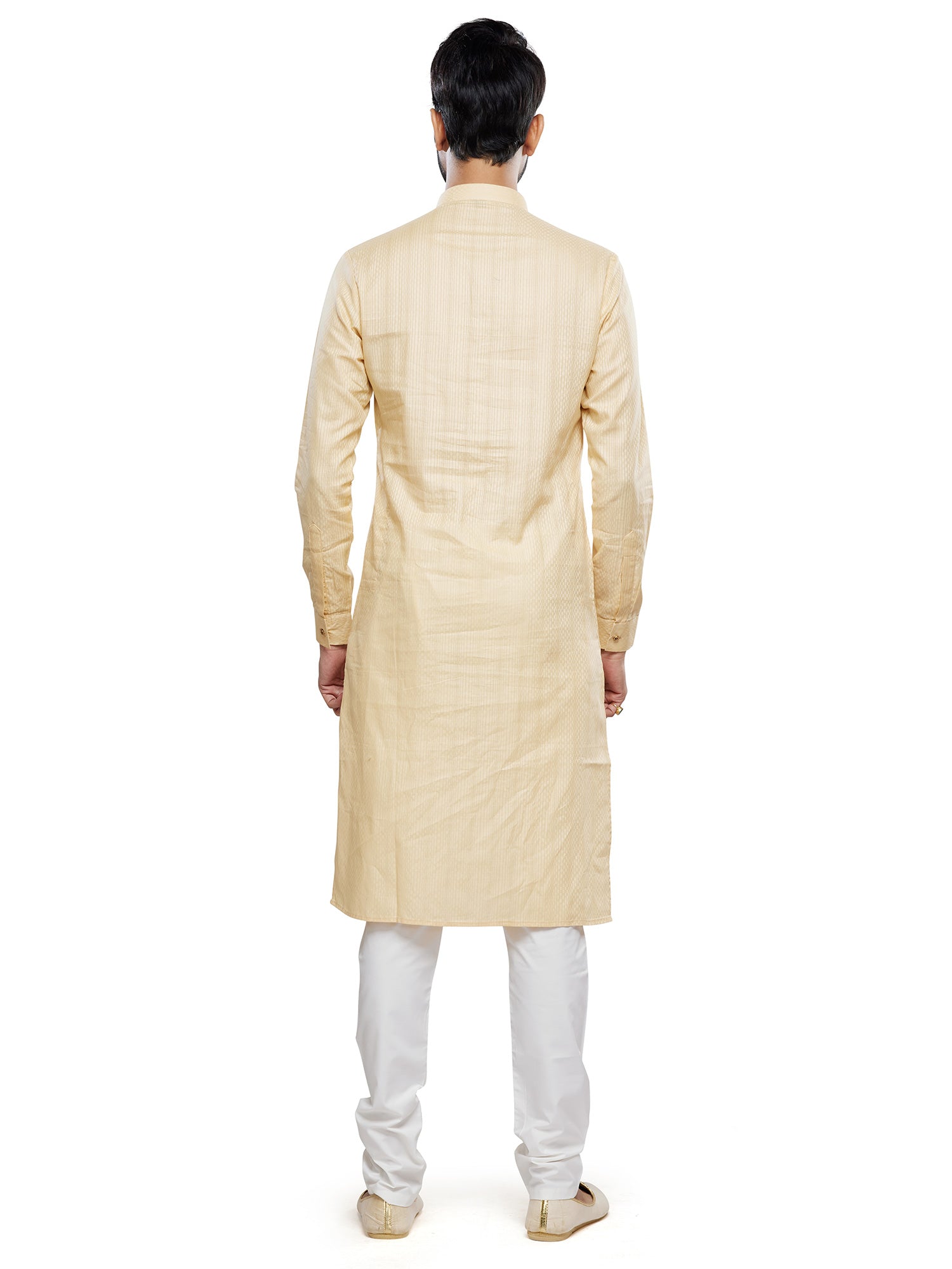 Cream Mens Readymade Kurta Pyjama Set In Silk