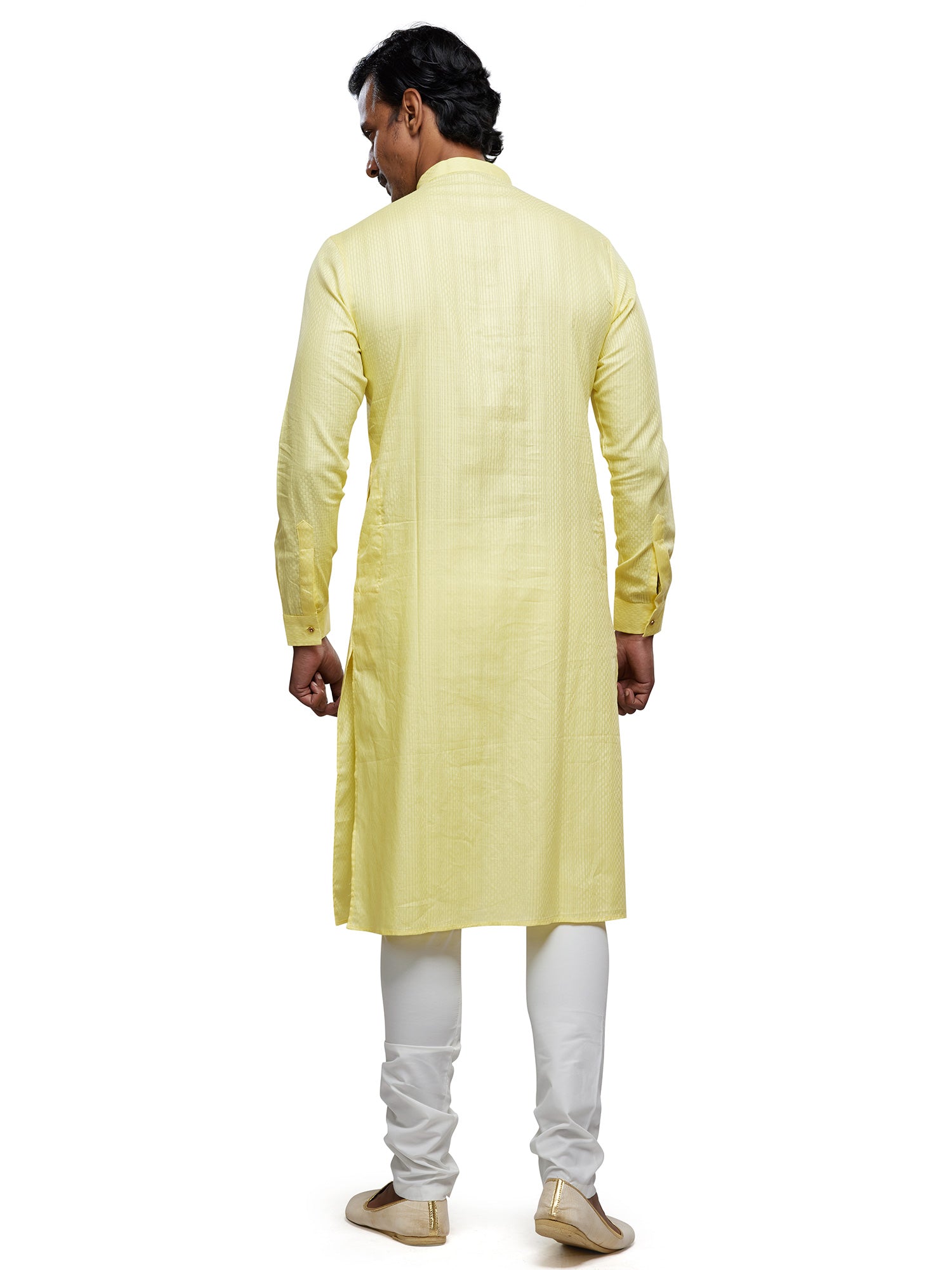 Lemon Yellow Festive Wear Kurta Pyjama In Silk