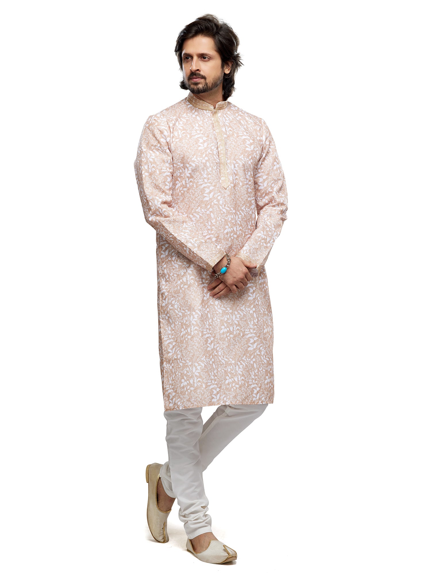 Beige Digitally Printed Readymade Kurta Pyjama