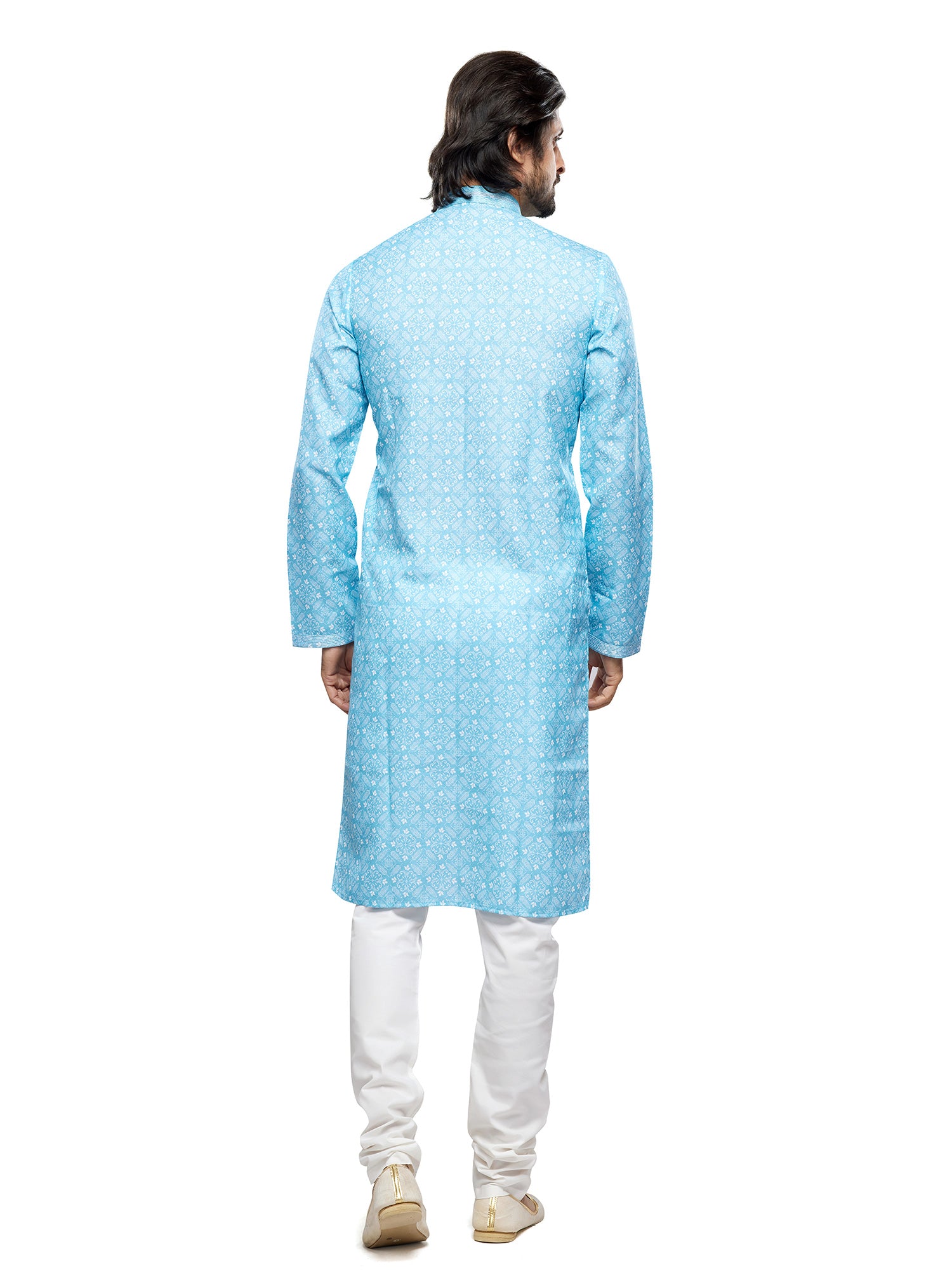 Sky Blue Readymade Mens Printed Kurta Pyjama